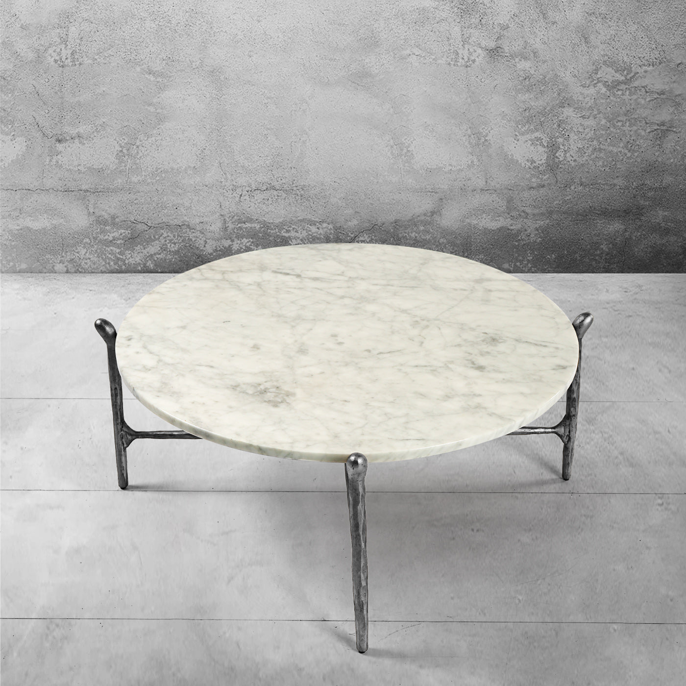 Hand-Forged Metal Round  Horn Marble Coffee Table & Side Table