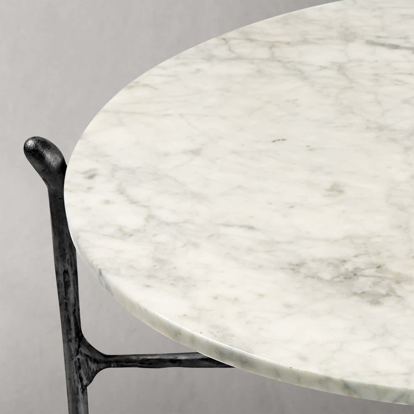 Hand-Forged Metal Round  Horn Marble Coffee Table & Side Table