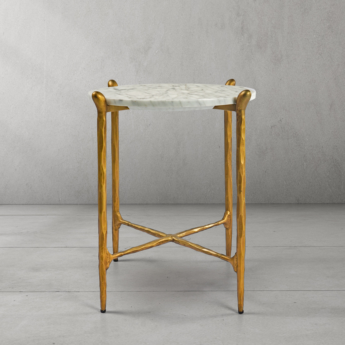 Hand-Forged Metal Round  Horn Marble Coffee Table & Side Table