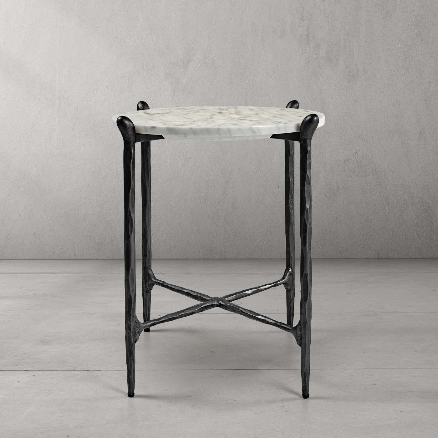 Hand-Forged Metal Round  Horn Marble Coffee Table & Side Table