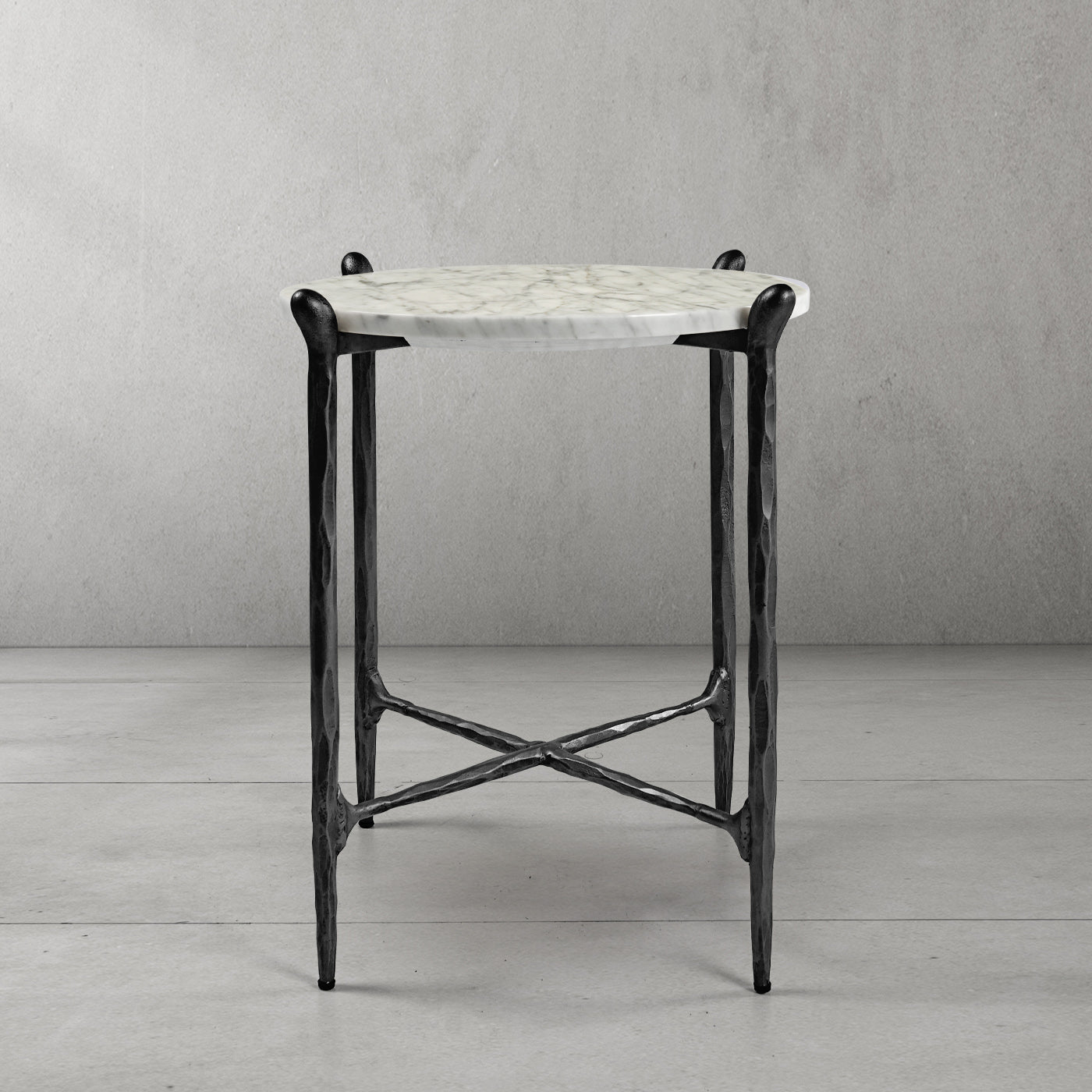 Hand-Forged Metal Round  Horn Marble Coffee Table & Side Table