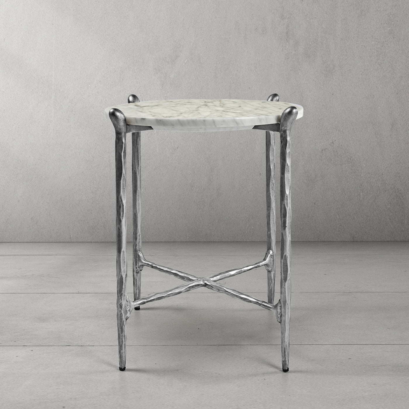 Hand-Forged Metal Round  Horn Marble Coffee Table & Side Table