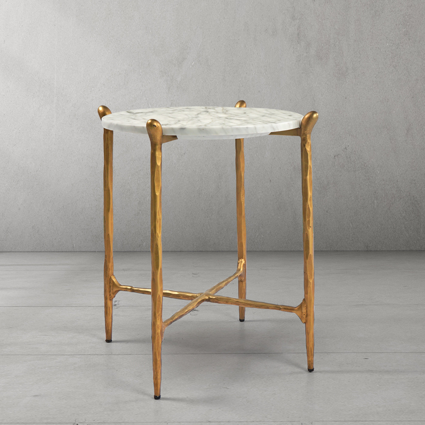 Hand-Forged Metal Round  Horn Marble Coffee Table & Side Table
