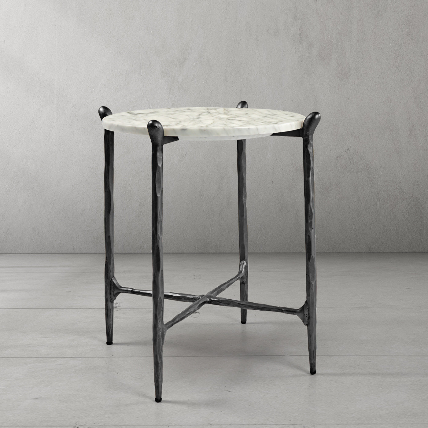 Hand-Forged Metal Round  Horn Marble Coffee Table & Side Table