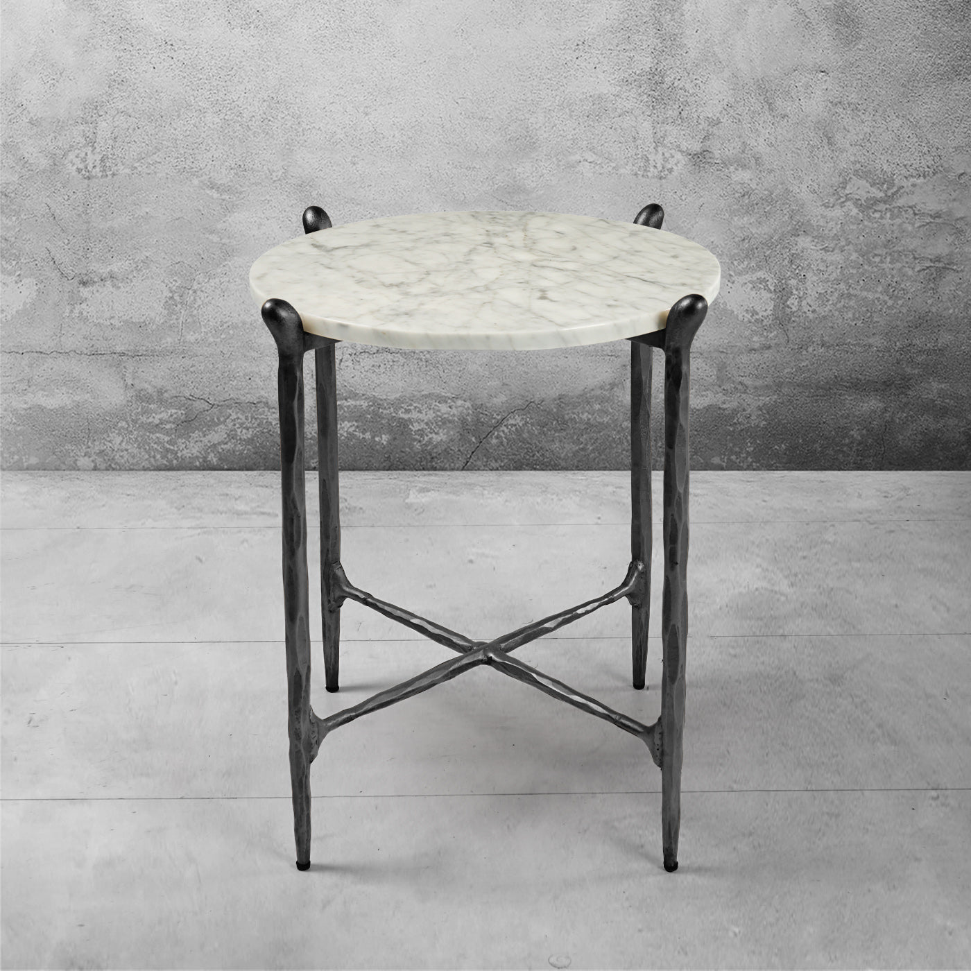 Hand-Forged Metal Round  Horn Marble Coffee Table & Side Table