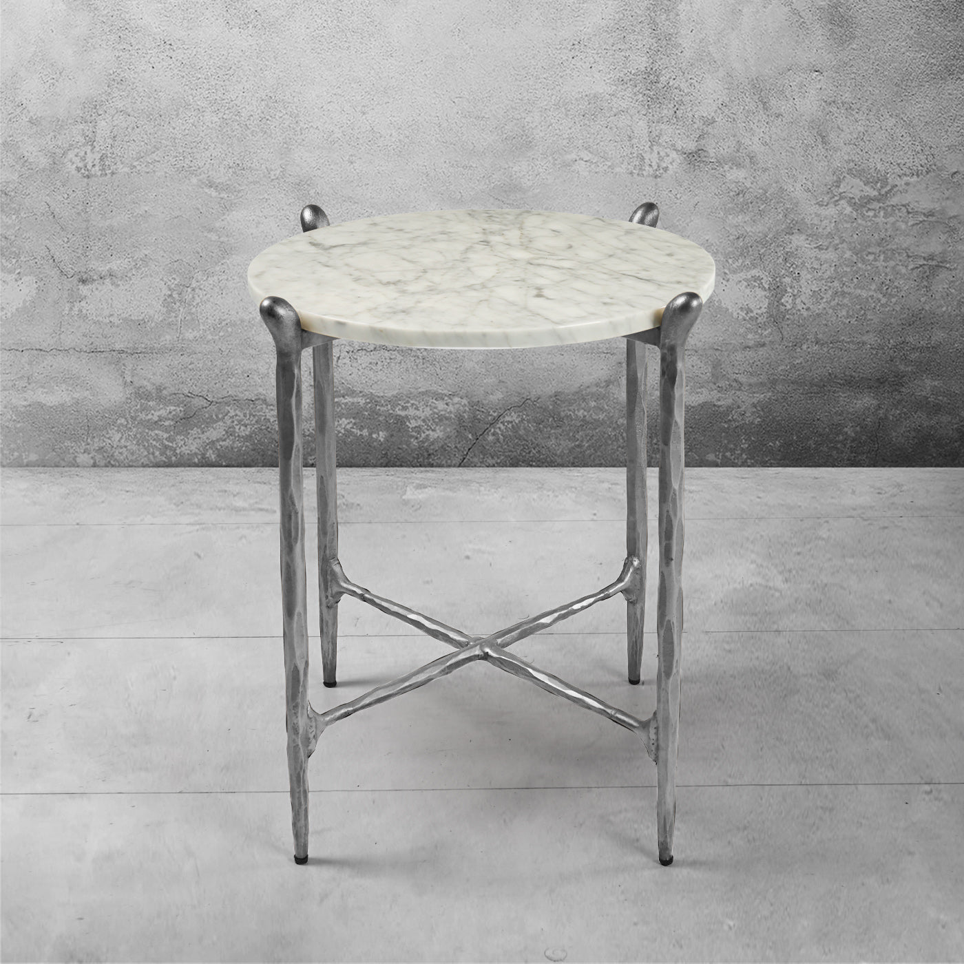 Hand-Forged Metal Round  Horn Marble Coffee Table & Side Table