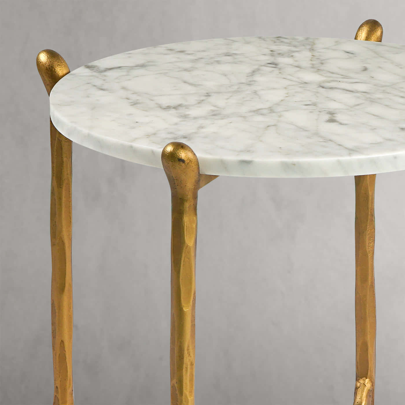 Hand-Forged Metal Round  Horn Marble Coffee Table & Side Table