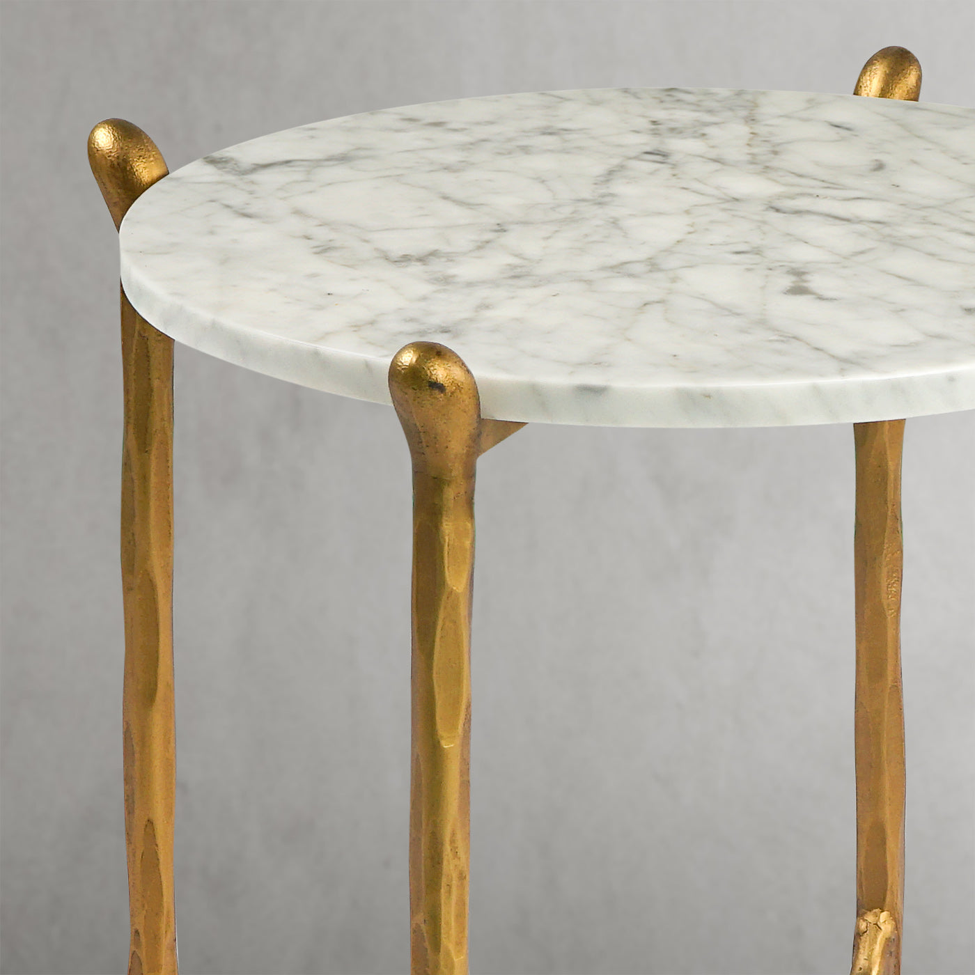 Hand-Forged Metal Round  Horn Marble Coffee Table & Side Table