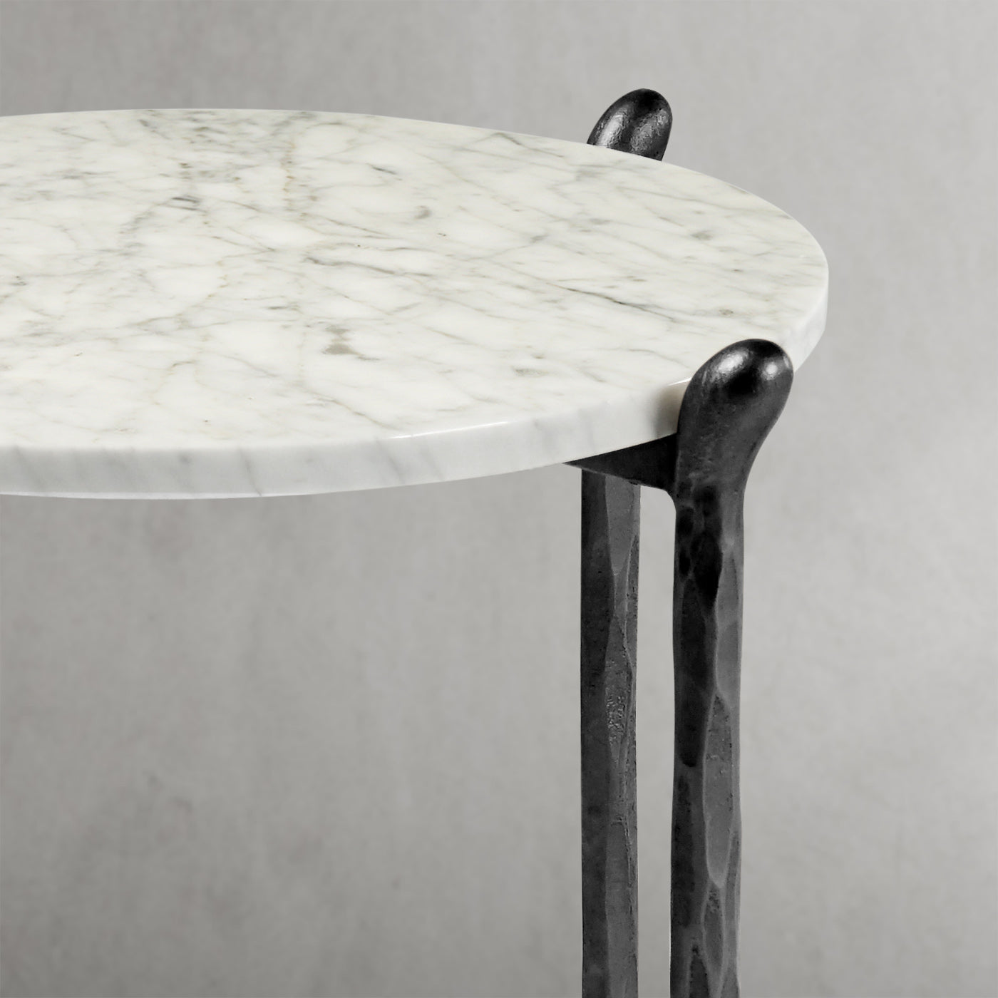 Hand-Forged Metal Round  Horn Marble Coffee Table & Side Table