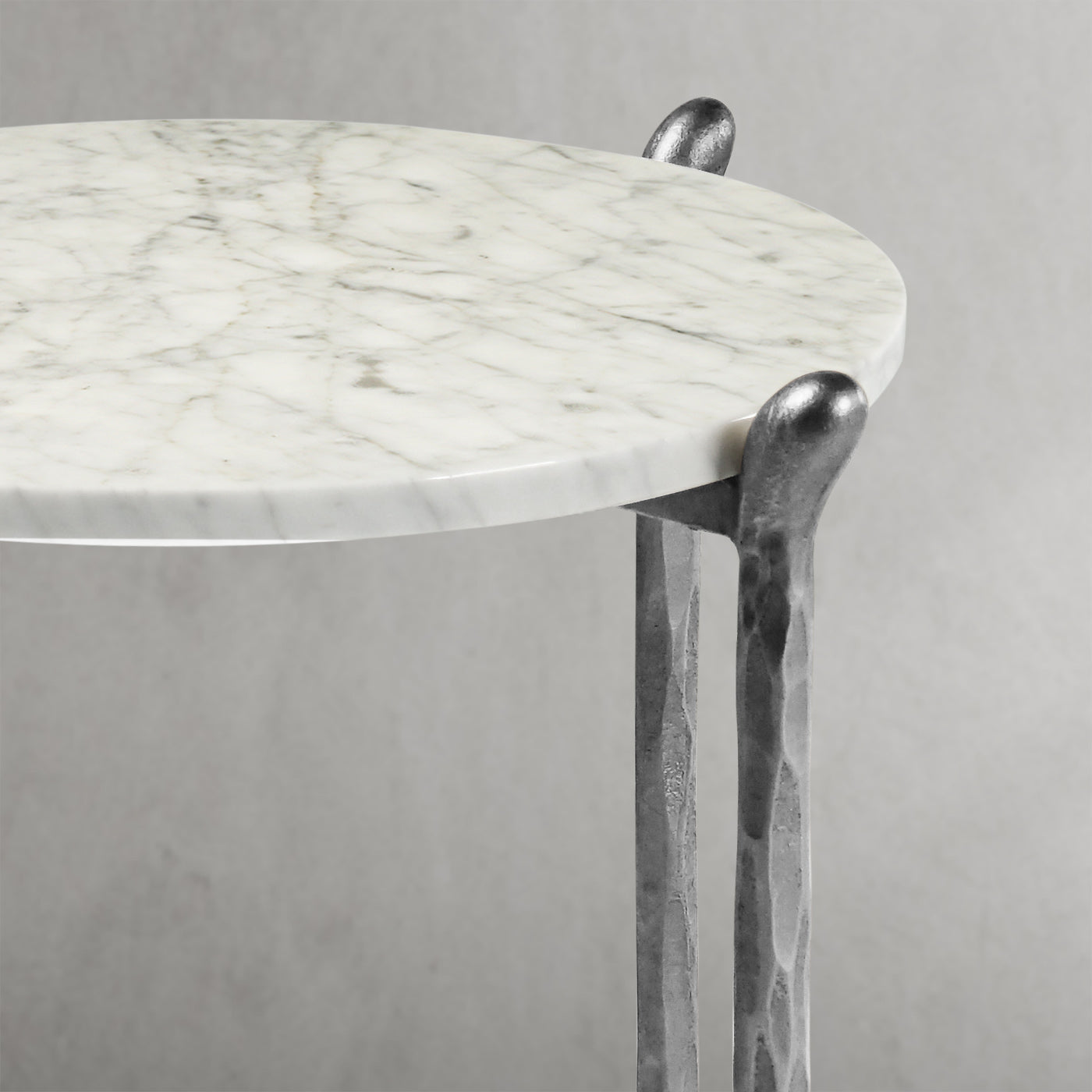 Hand-Forged Metal Round  Horn Marble Coffee Table & Side Table