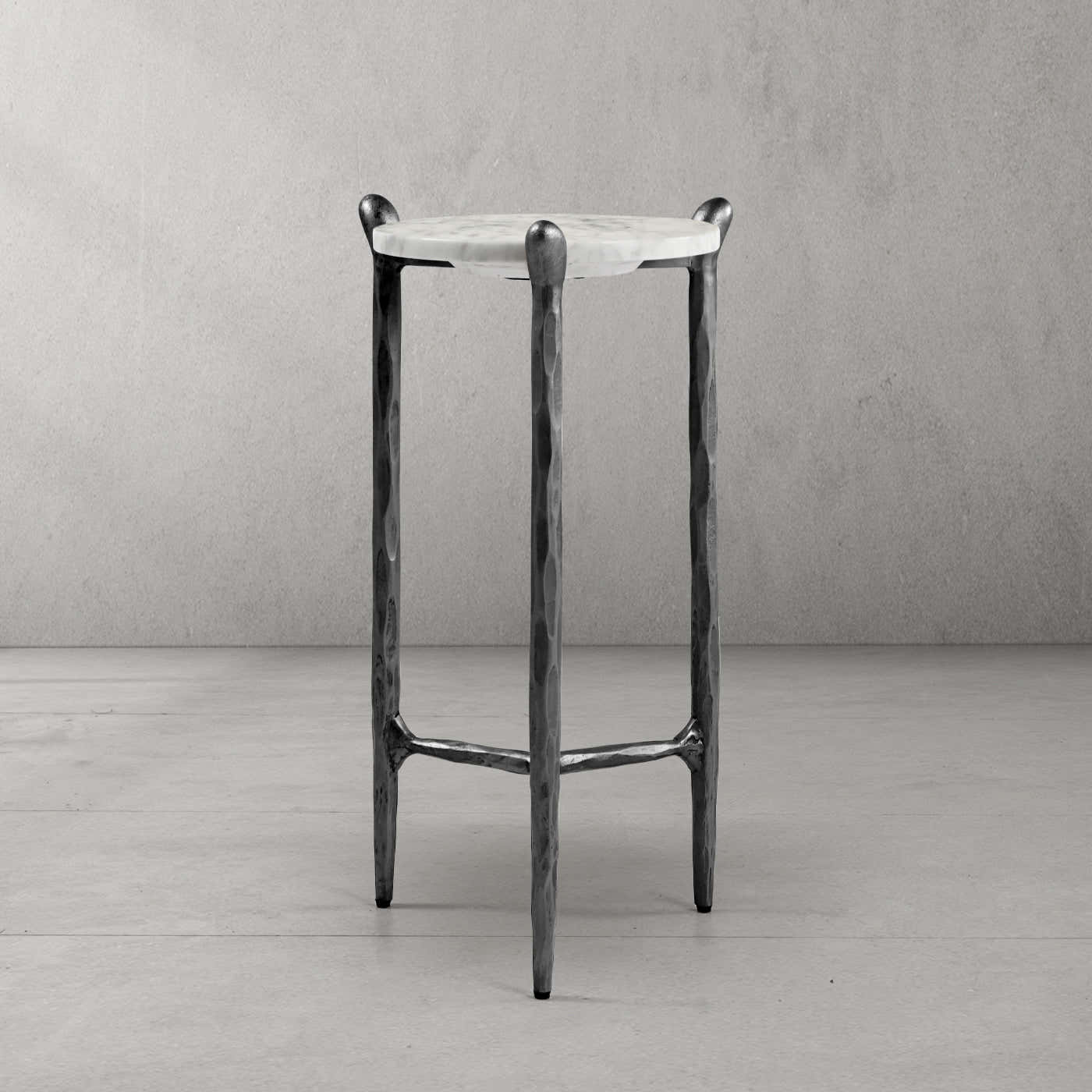 Hand-Forged Metal Round  Horn Marble Coffee Table & Side Table