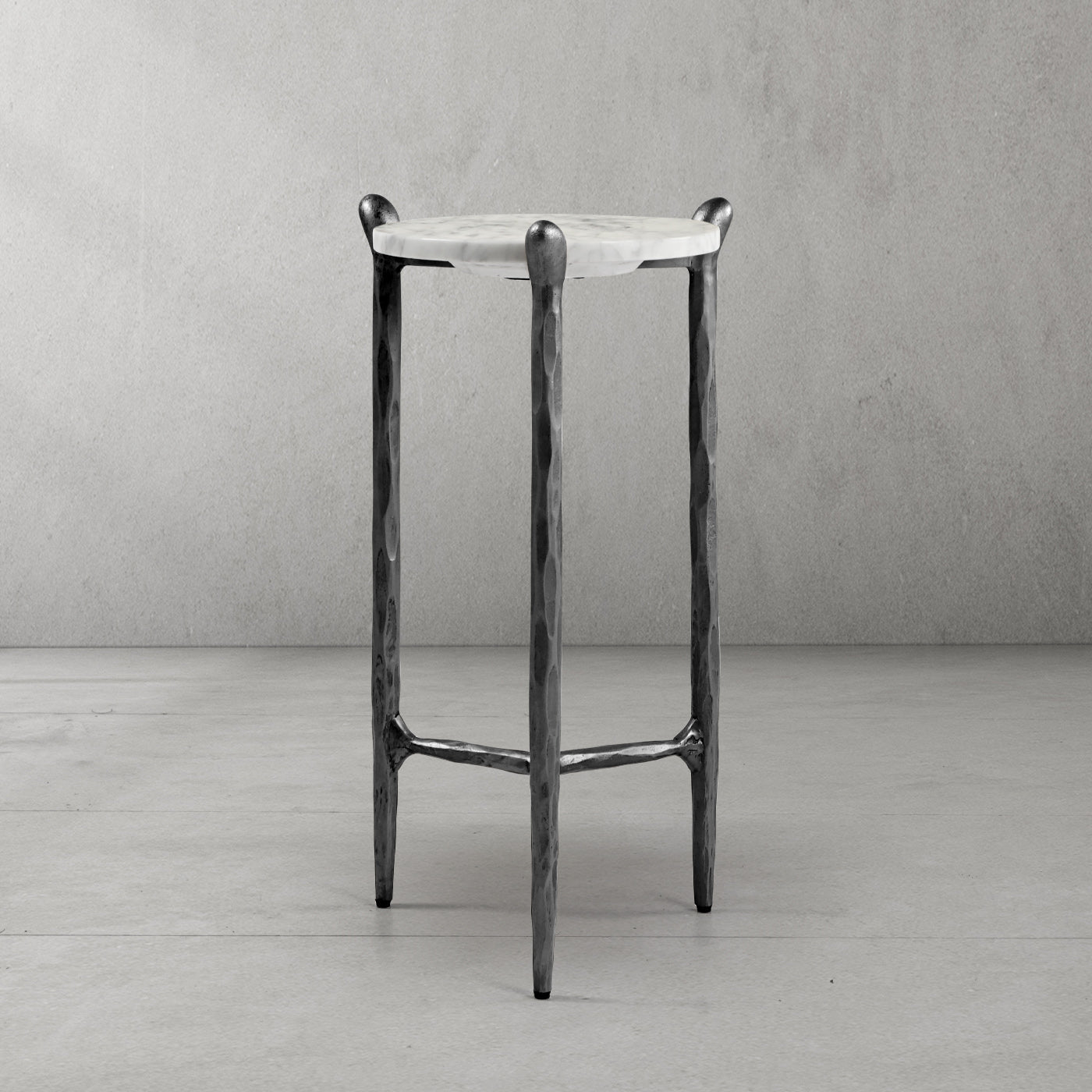 Hand-Forged Metal Round  Horn Marble Coffee Table & Side Table