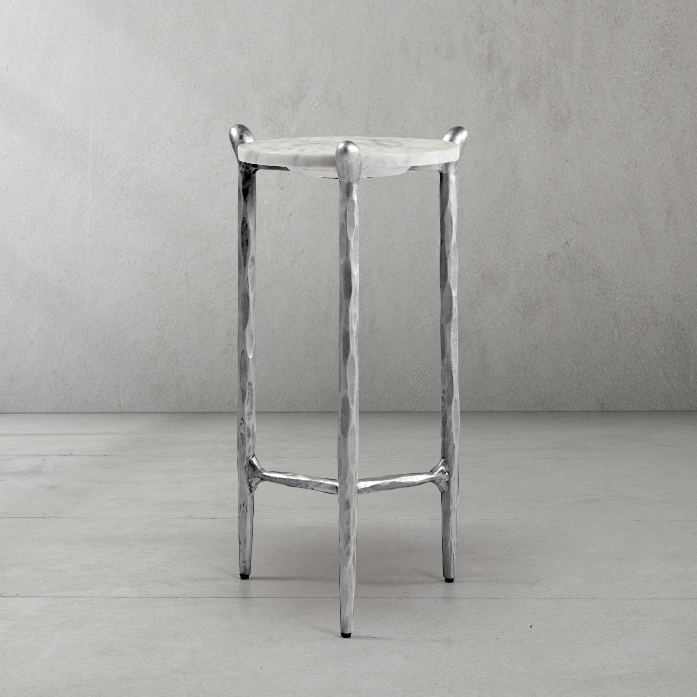 Hand-Forged Metal Round  Horn Marble Coffee Table & Side Table