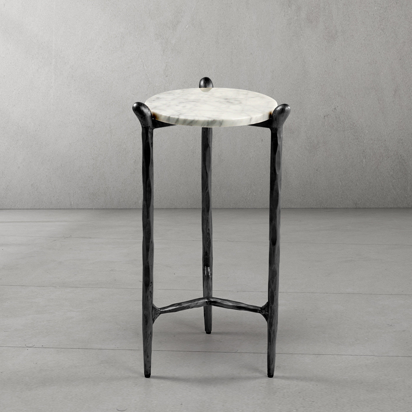 Hand-Forged Metal Round  Horn Marble Coffee Table & Side Table