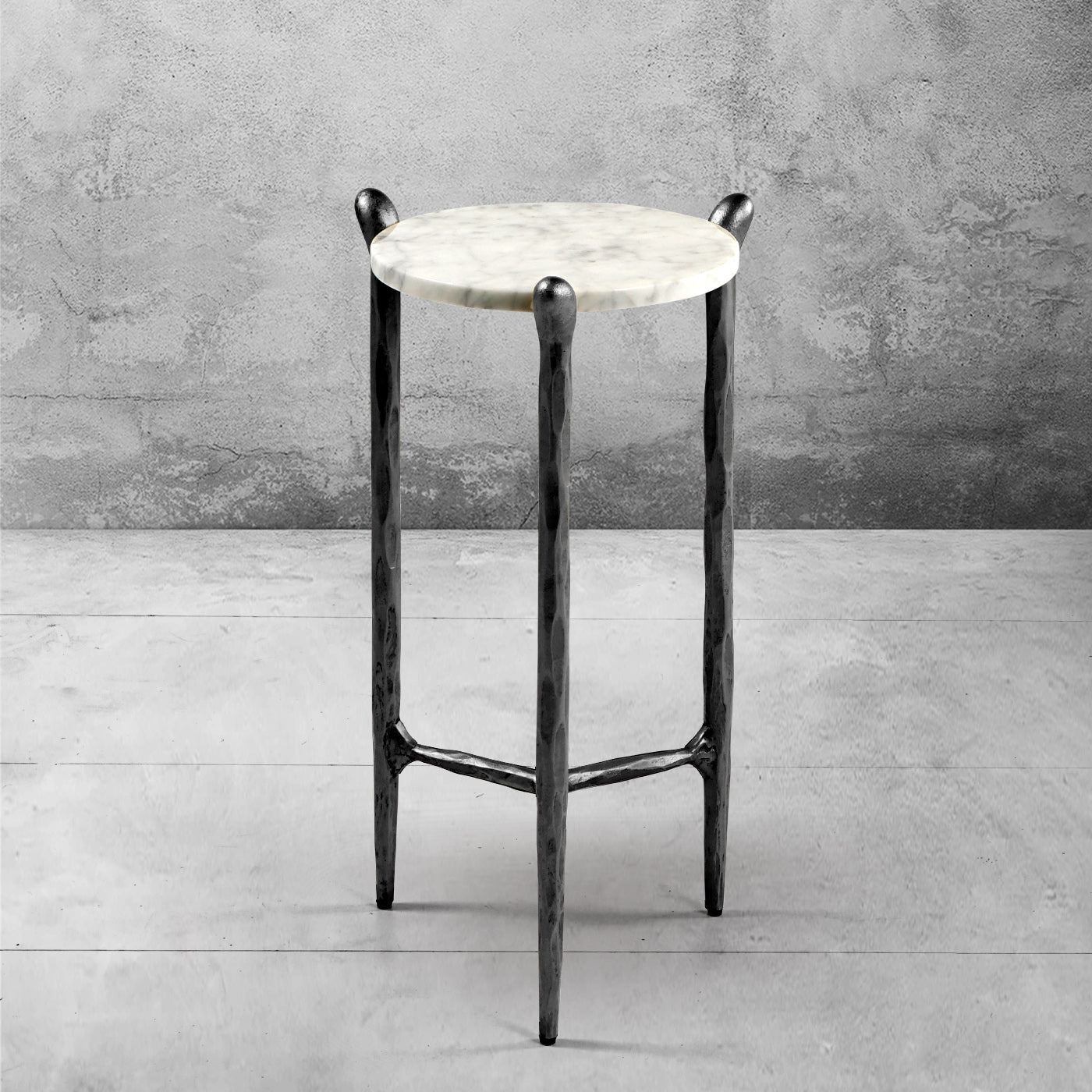 Hand-Forged Metal Round  Horn Marble Coffee Table & Side Table