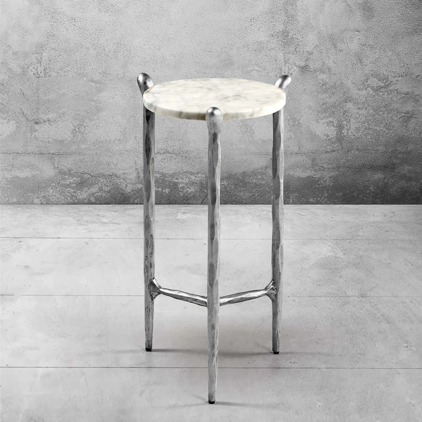 Hand-Forged Metal Round  Horn Marble Coffee Table & Side Table