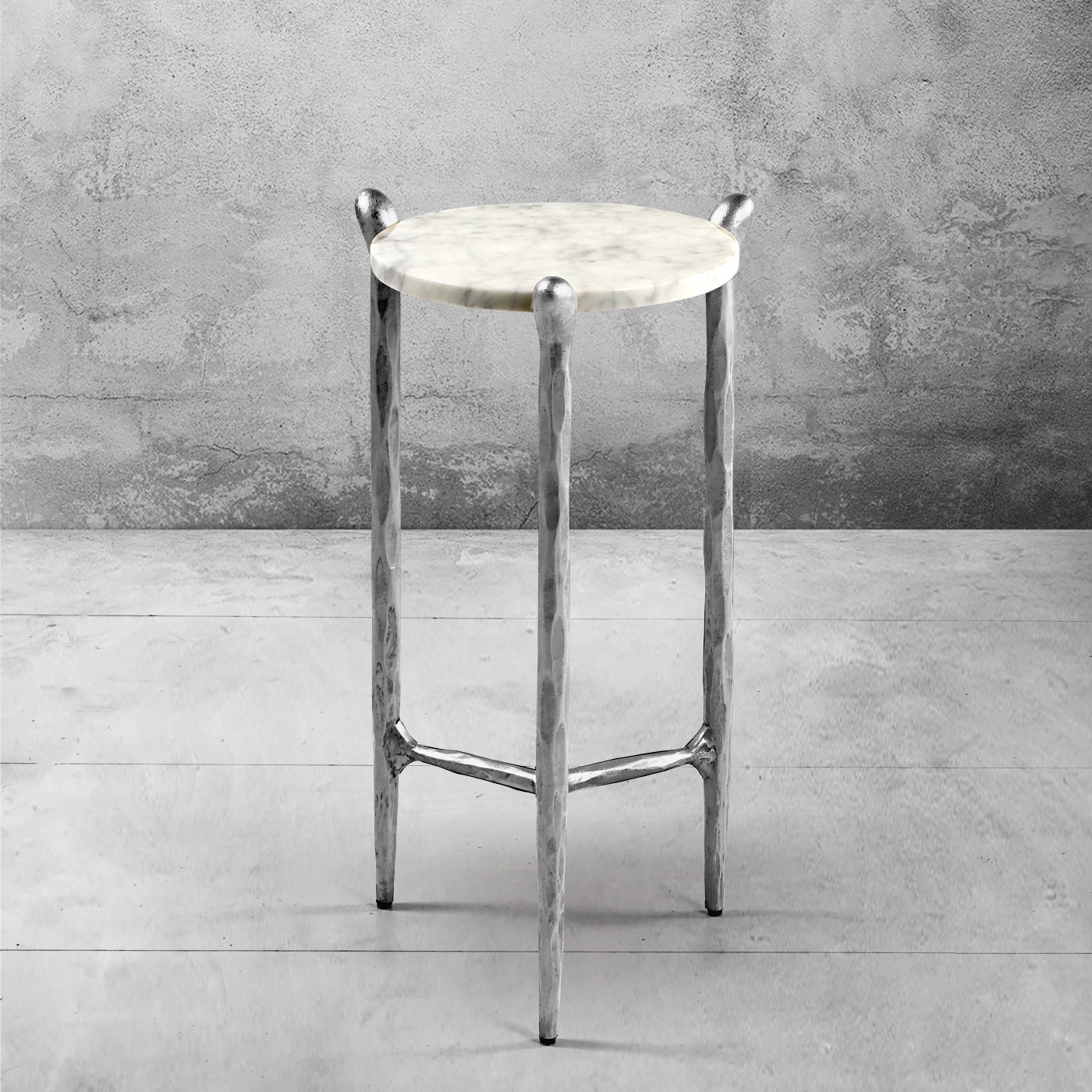 Hand-Forged Metal Round  Horn Marble Coffee Table & Side Table