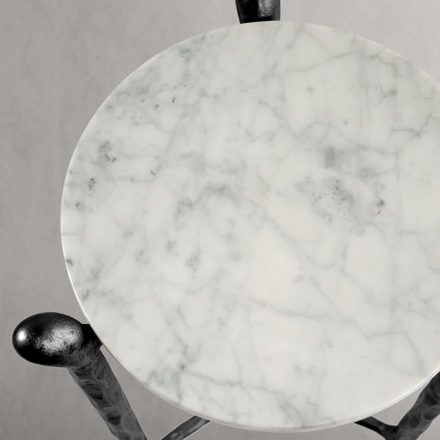 Hand-Forged Metal Round  Horn Marble Coffee Table & Side Table