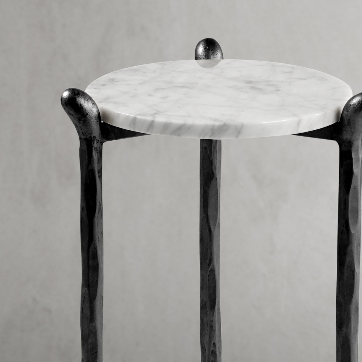 Hand-Forged Metal Round  Horn Marble Coffee Table & Side Table