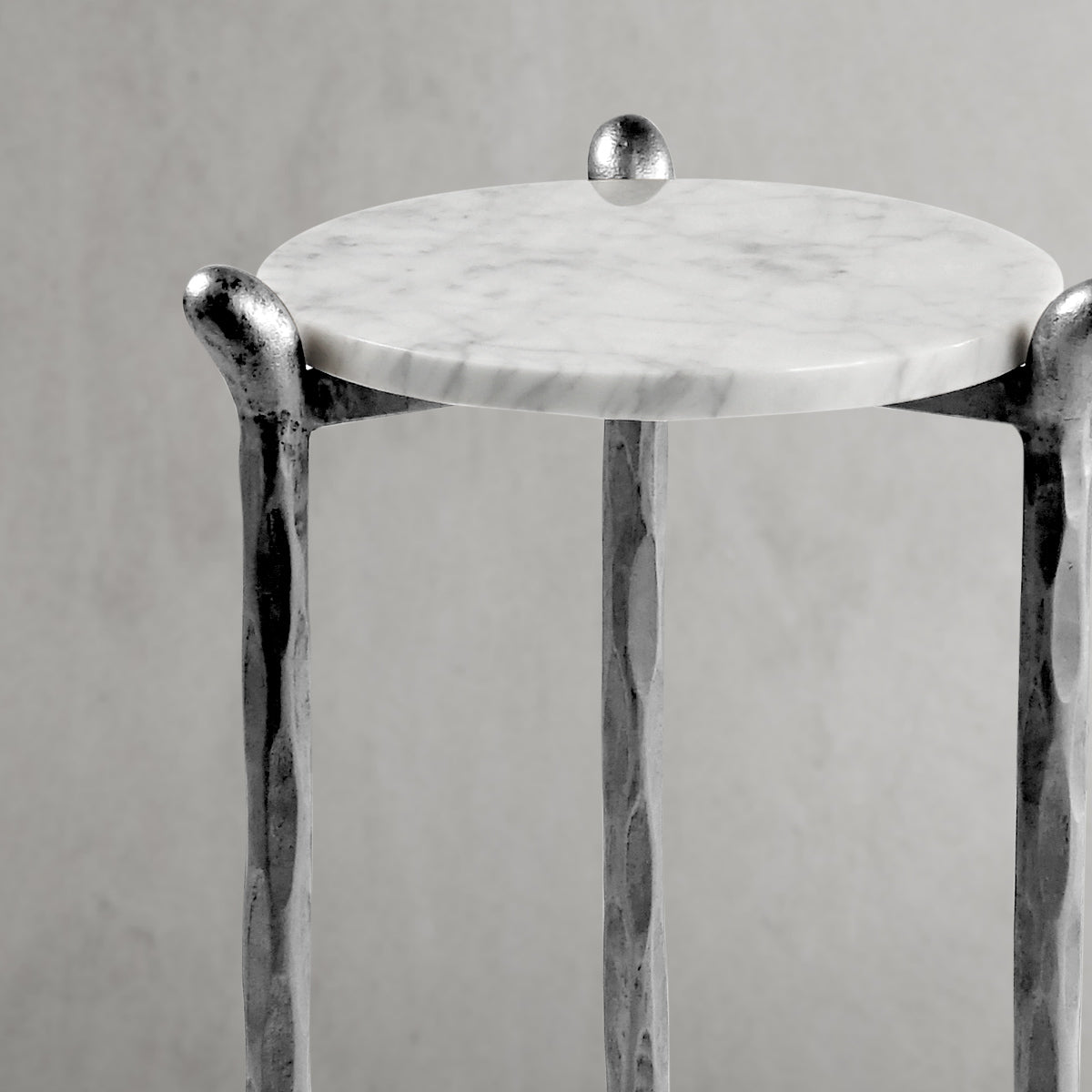 Hand-Forged Metal Round  Horn Marble Coffee Table & Side Table