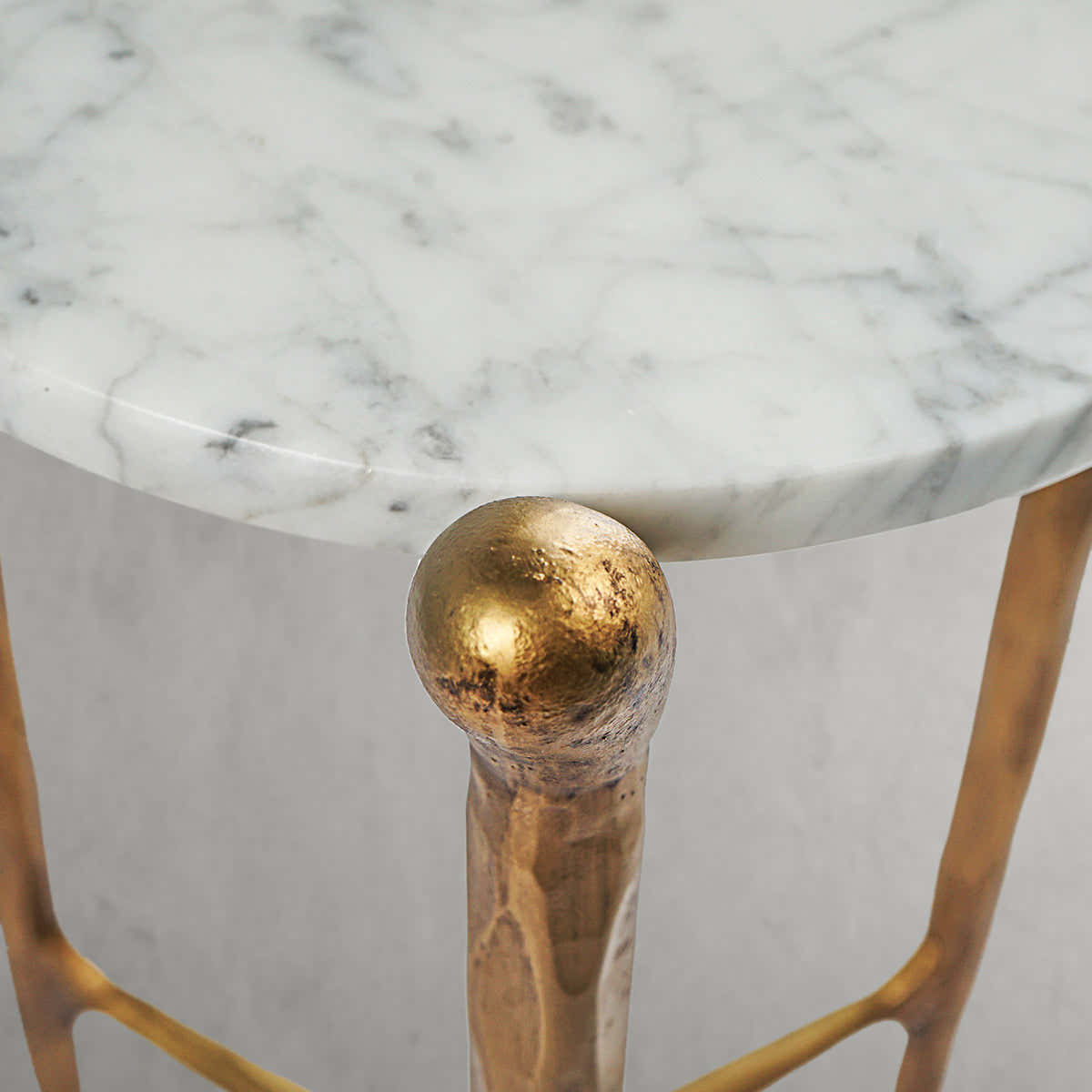 Hand-Forged Metal Round  Horn Marble Coffee Table & Side Table