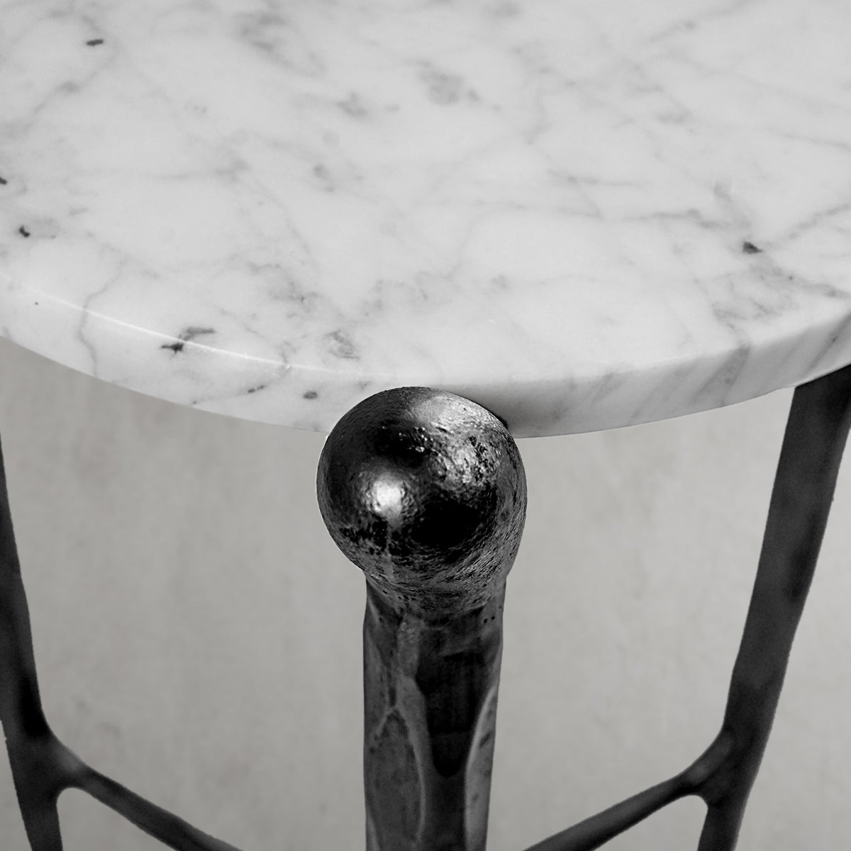 Hand-Forged Metal Round  Horn Marble Coffee Table & Side Table