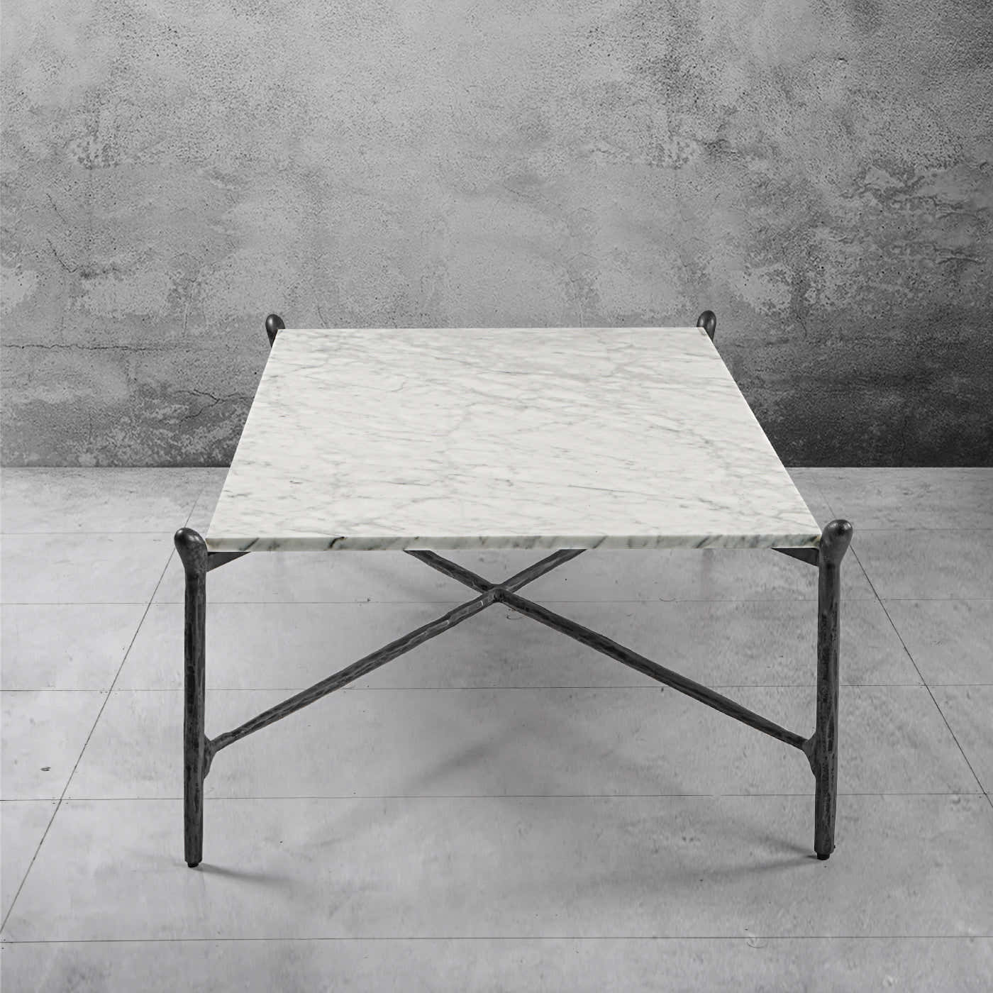 Hand-Forged Metal Square Horn Marble Coffee Table 39" 50"