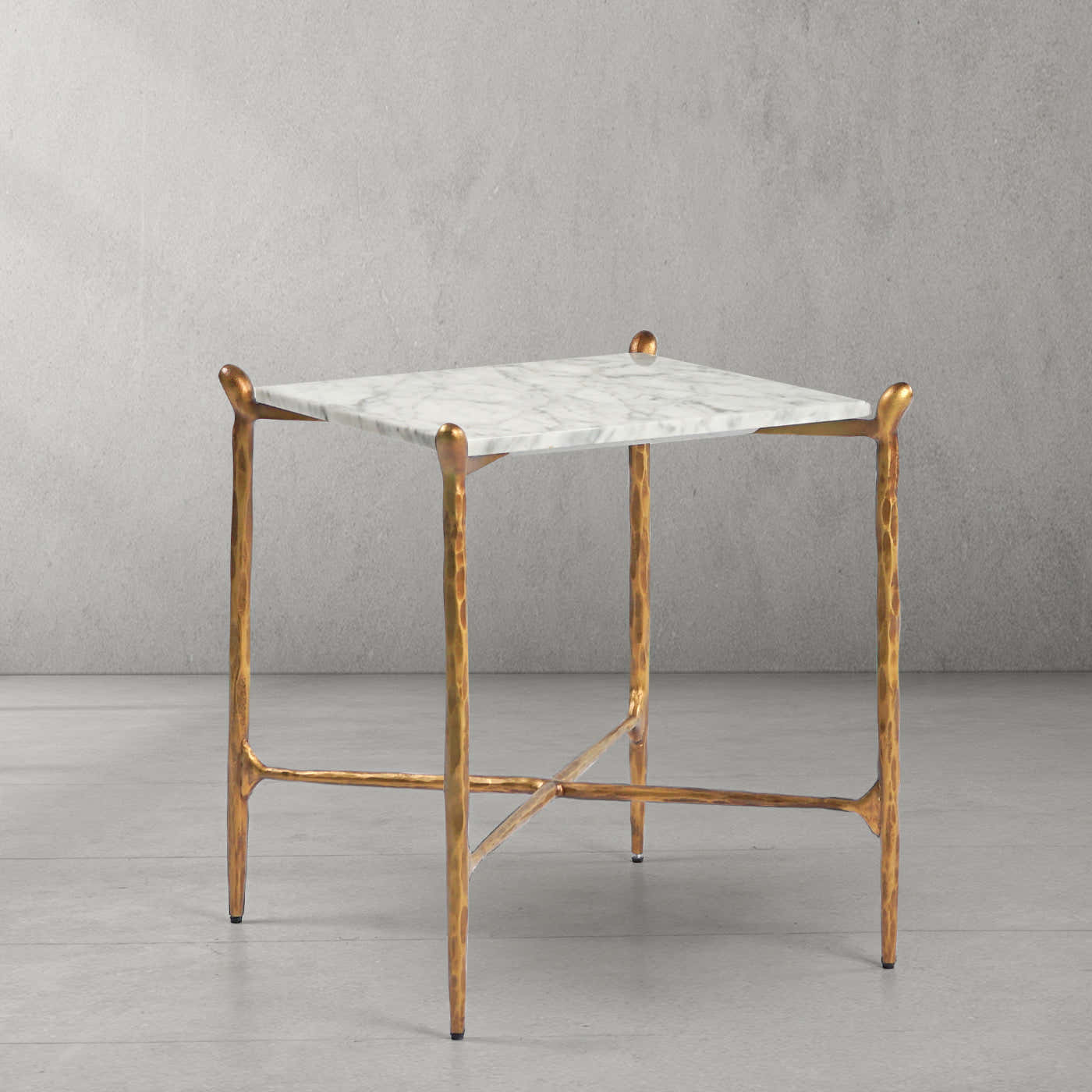 Hand-Forged Metal Square Marble Side Table