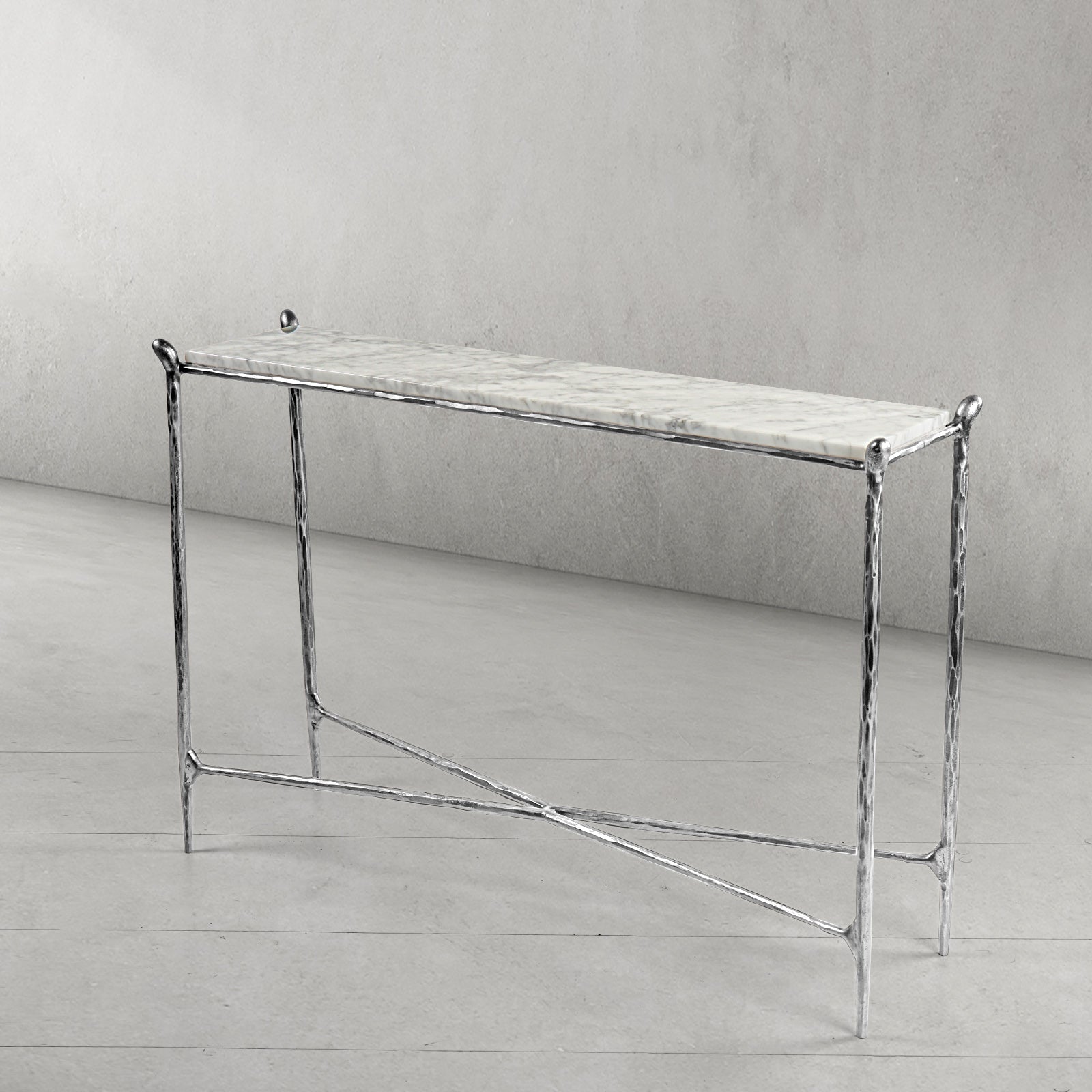 Hand-Forged Metal Rectangle Horn Marble Console Table