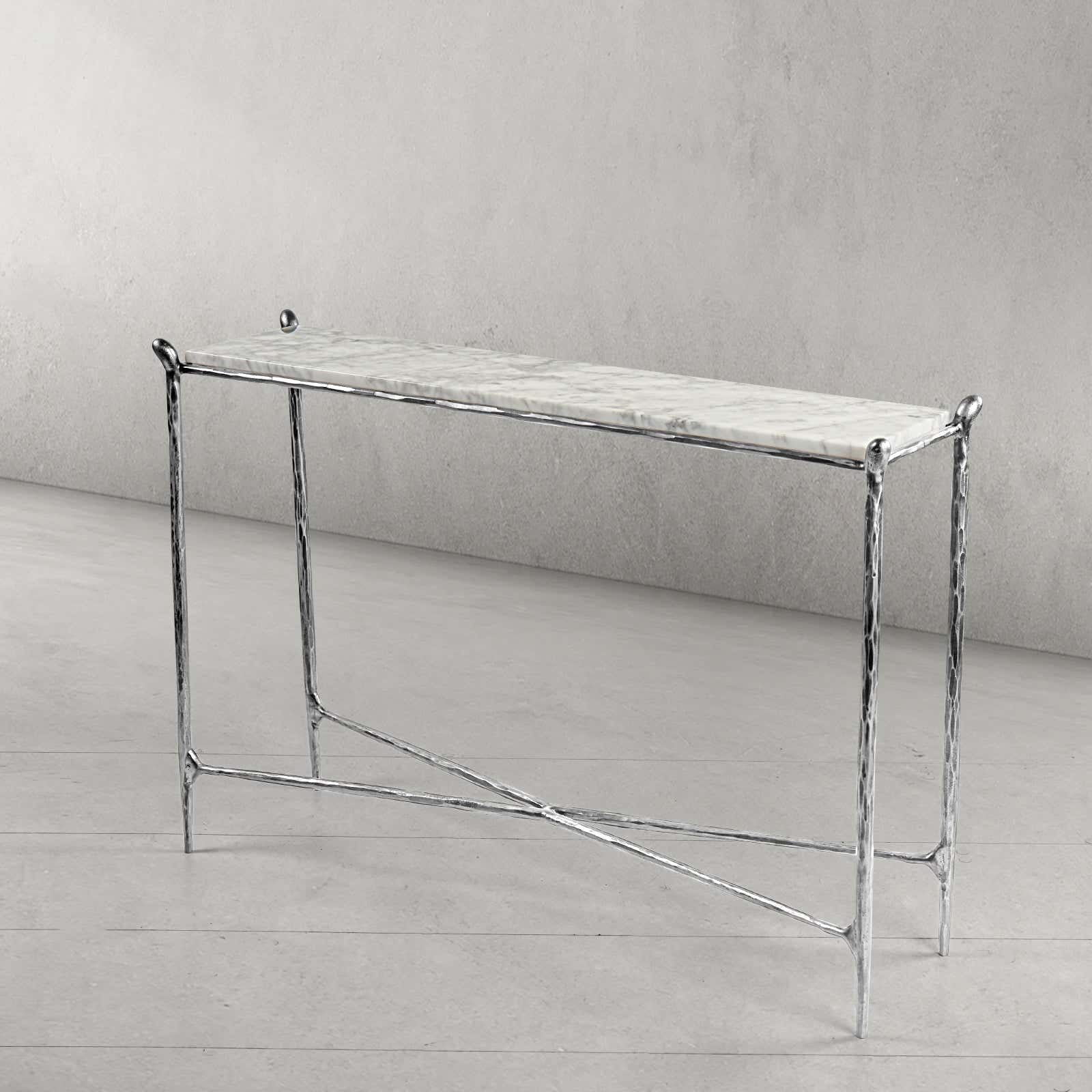 Hand-Forged Metal Rectangle Horn Marble Console Table