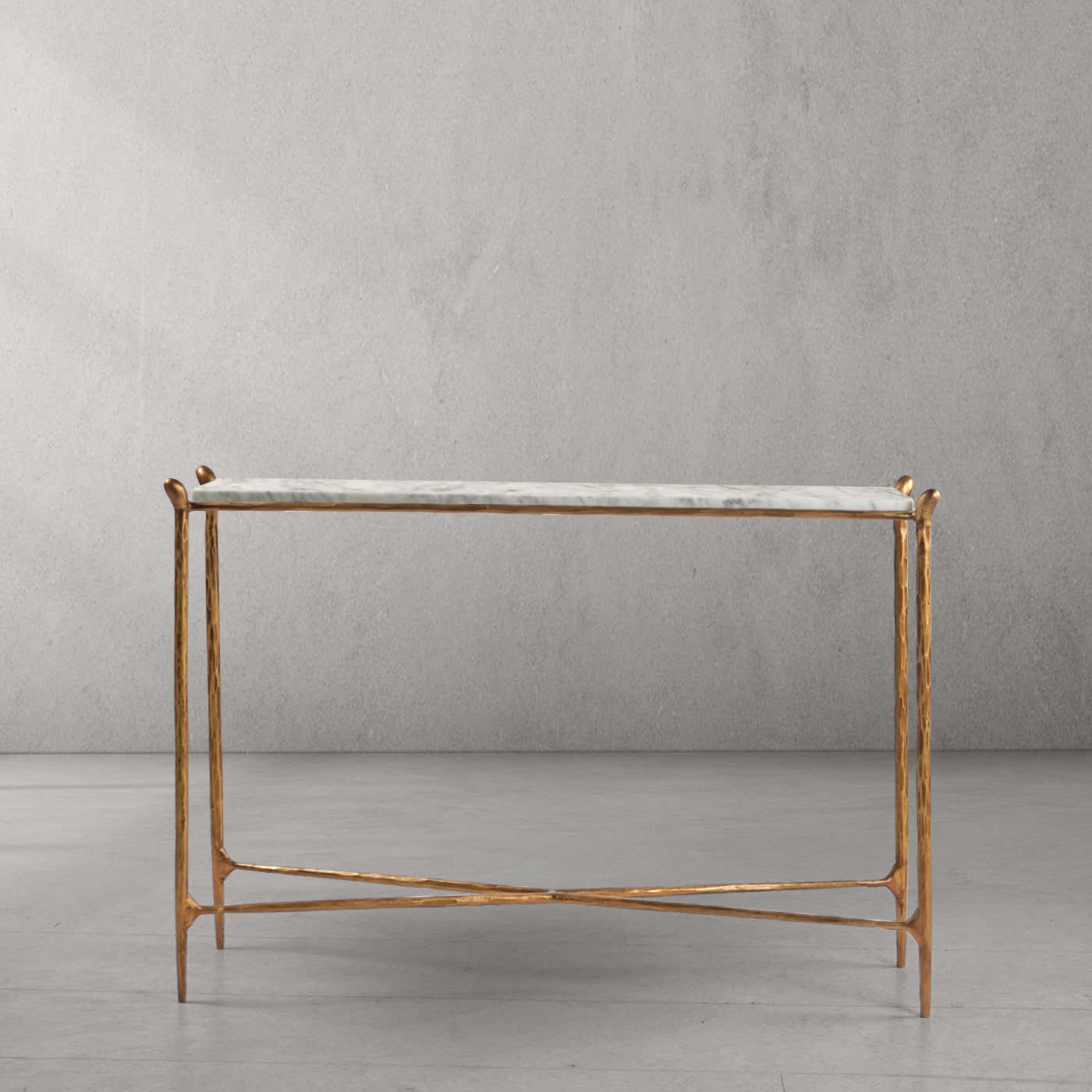 Hand-Forged Metal Rectangle Horn Marble Console Table