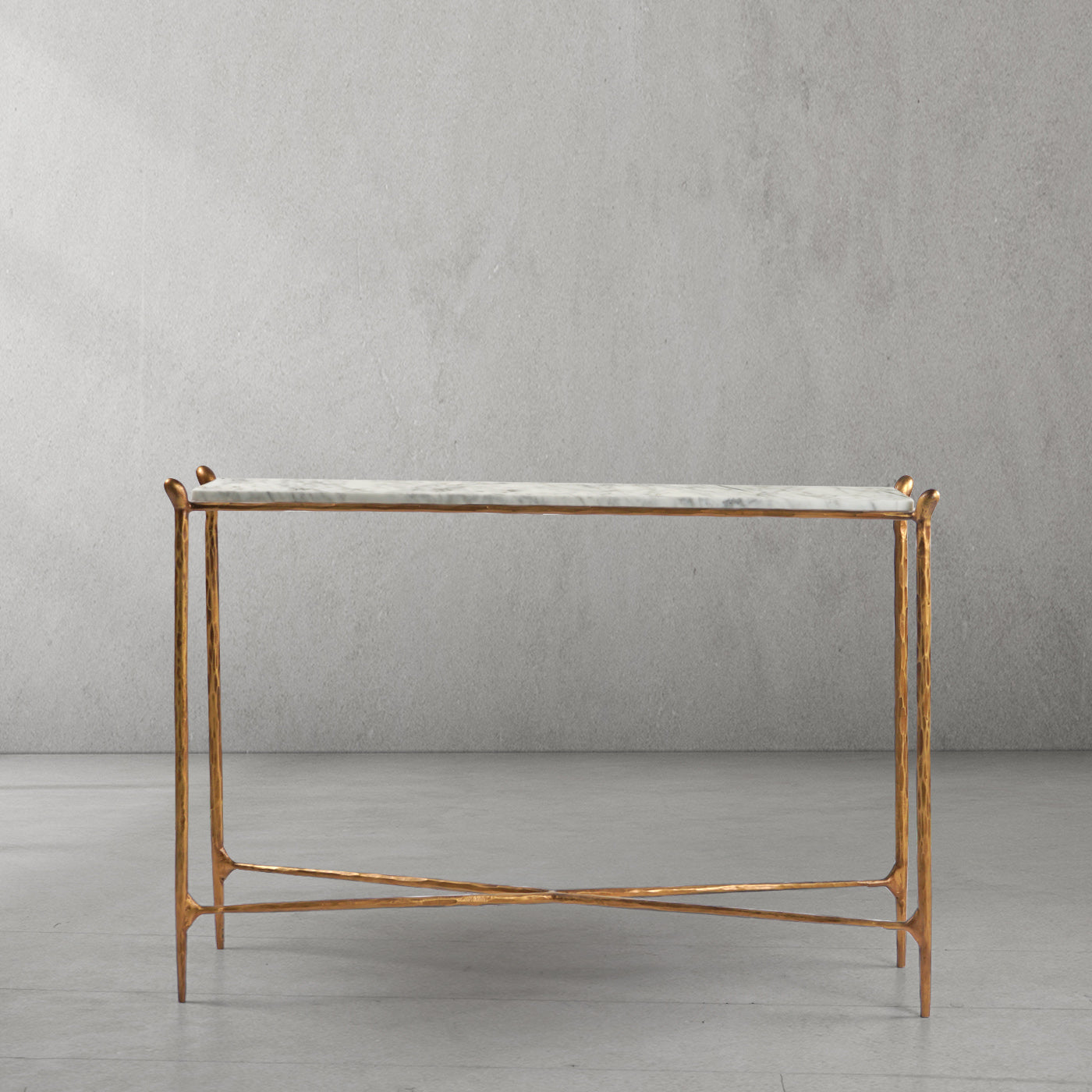 Hand-Forged Metal Rectangle Horn Marble Console Table