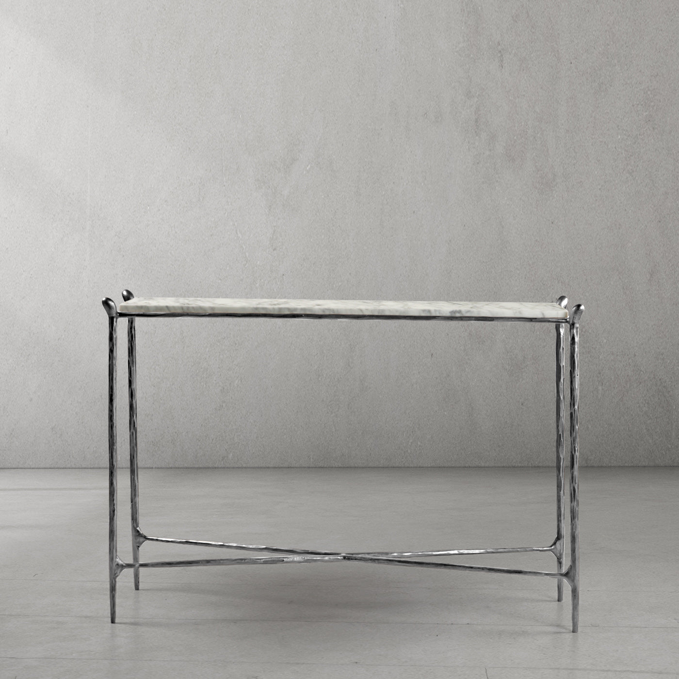 Hand-Forged Metal Rectangle Horn Marble Console Table
