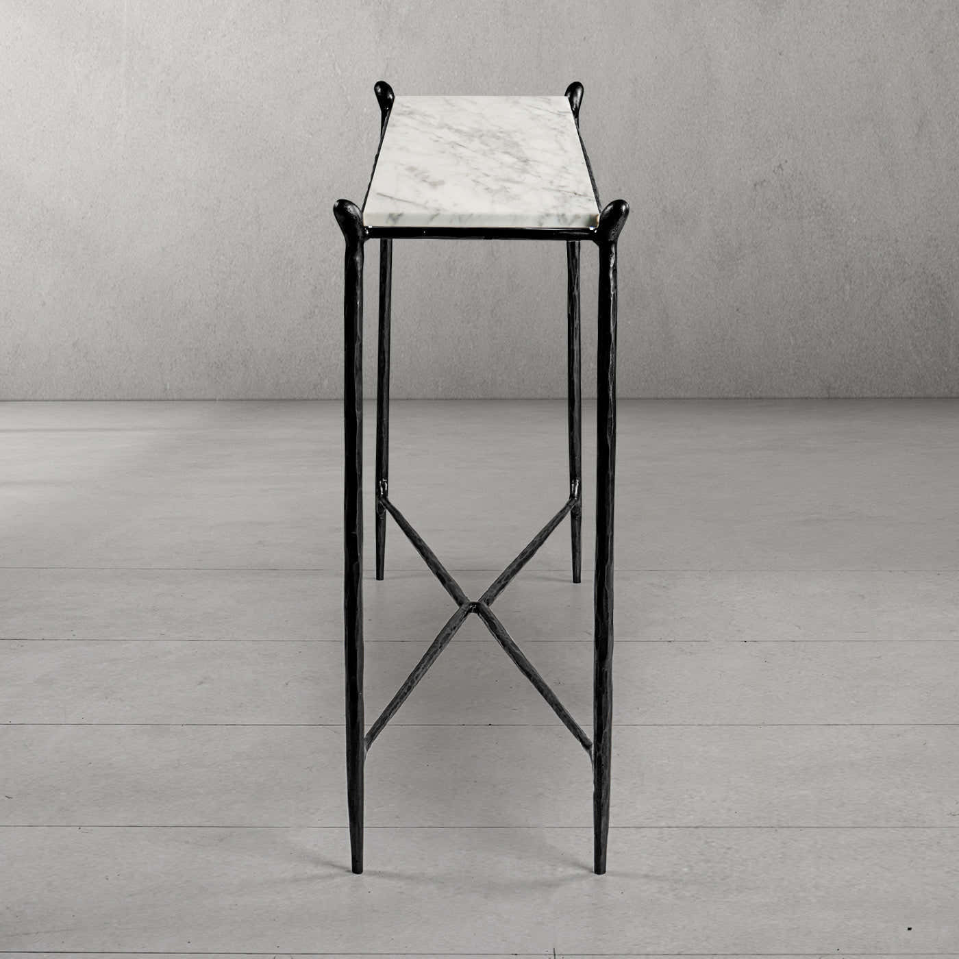Hand-Forged Metal Rectangle Horn Marble Console Table