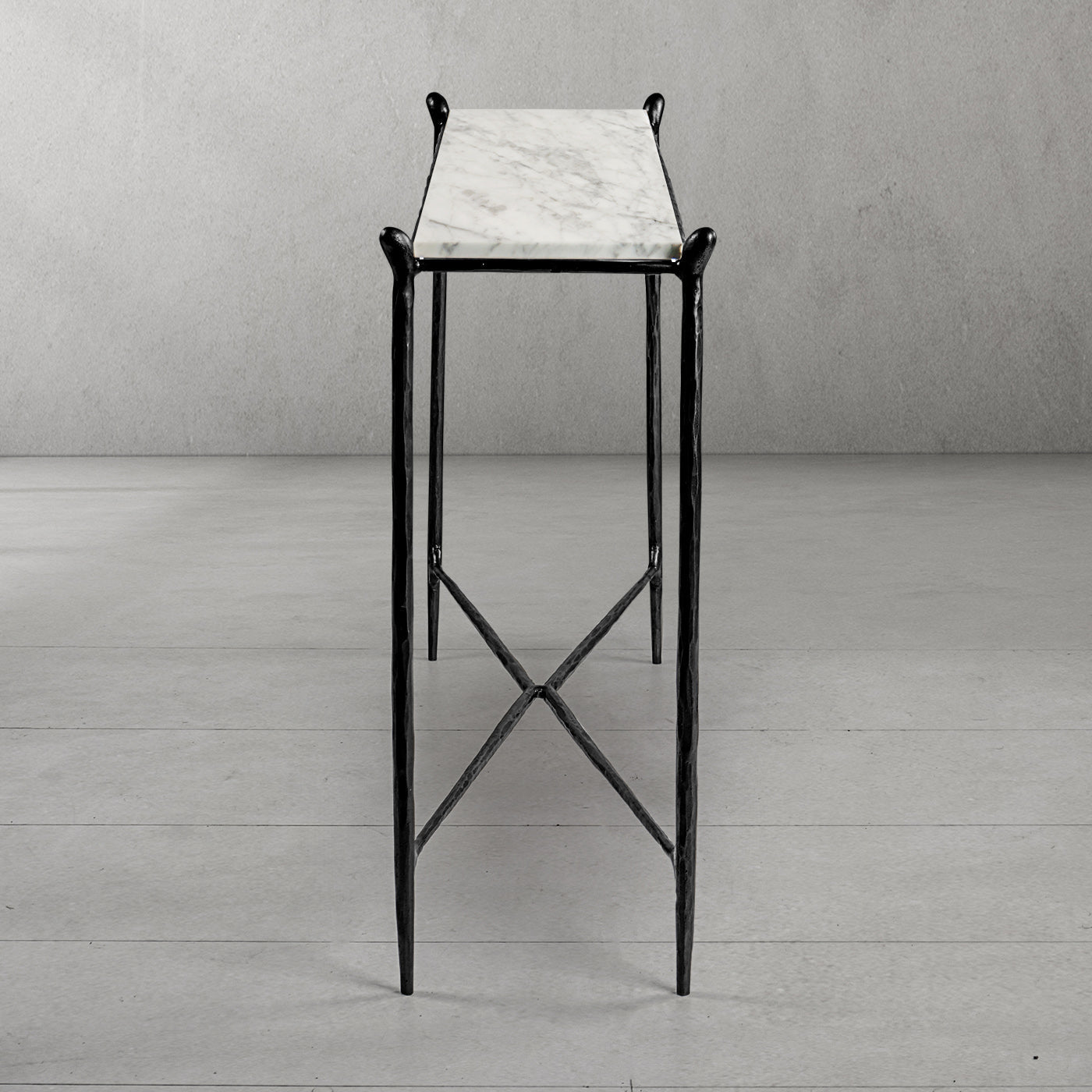 Hand-Forged Metal Rectangle Horn Marble Console Table