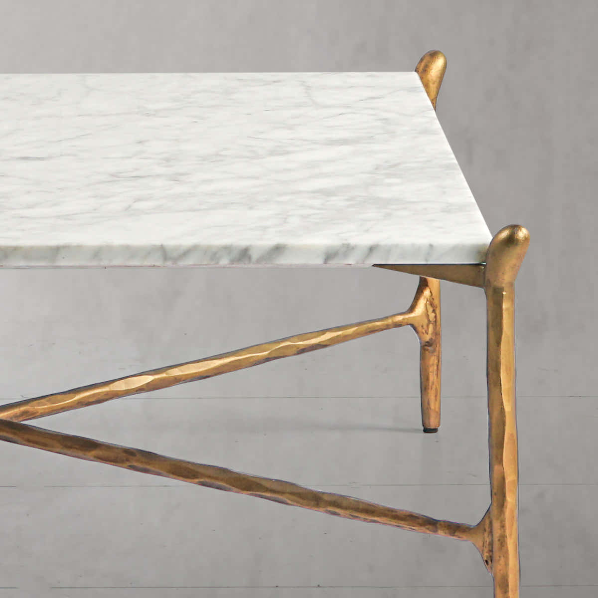 Hand-Forged Metal Square Horn Marble Coffee Table 39" 50"