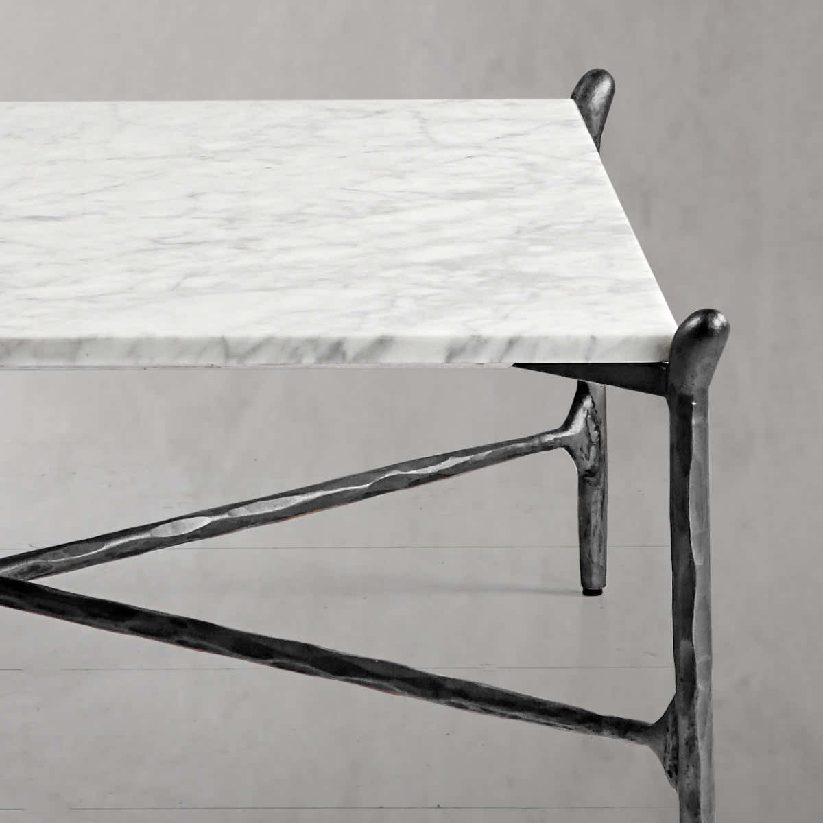Hand-Forged Metal Square Horn Marble Coffee Table 39" 50"