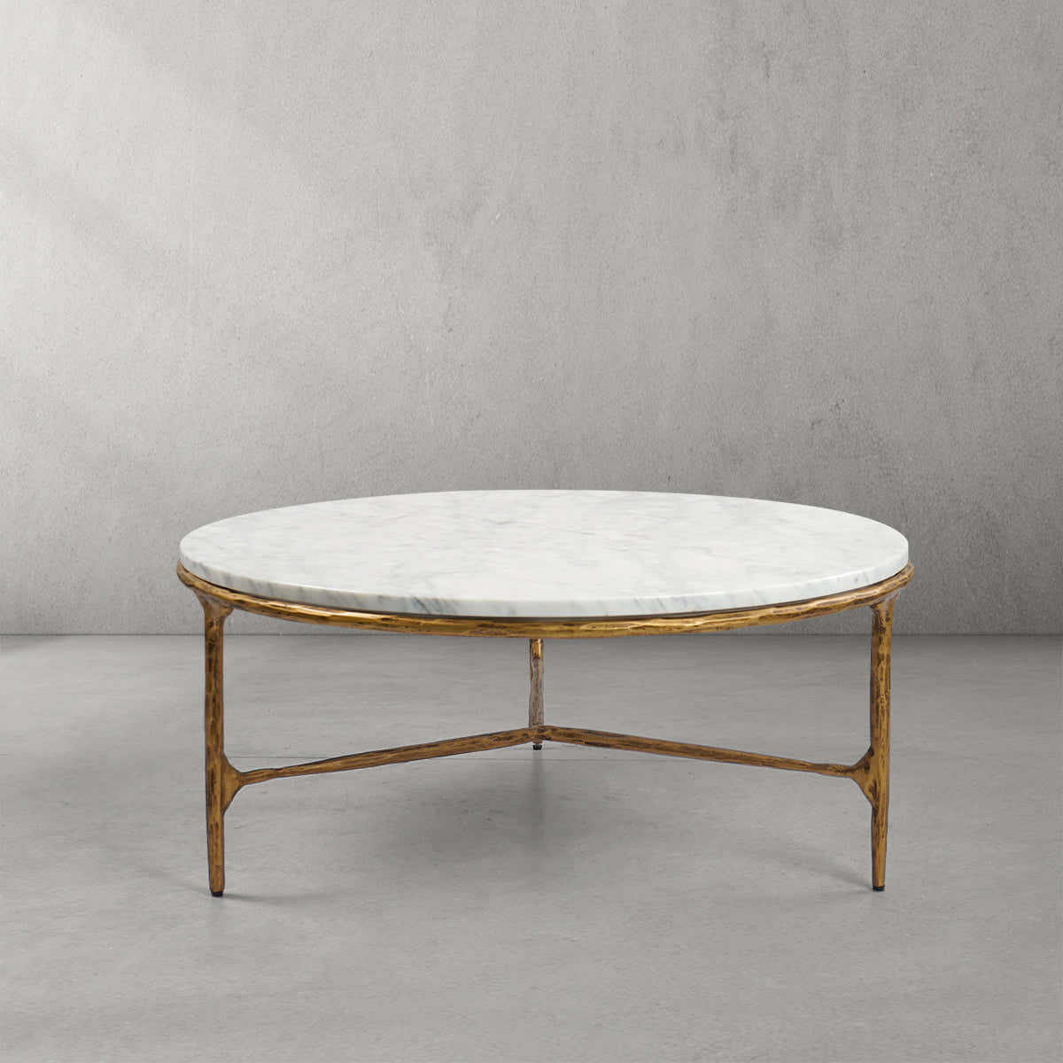 Hand-Forged Metal Marble Round Coffee Table 3 Legs 35"