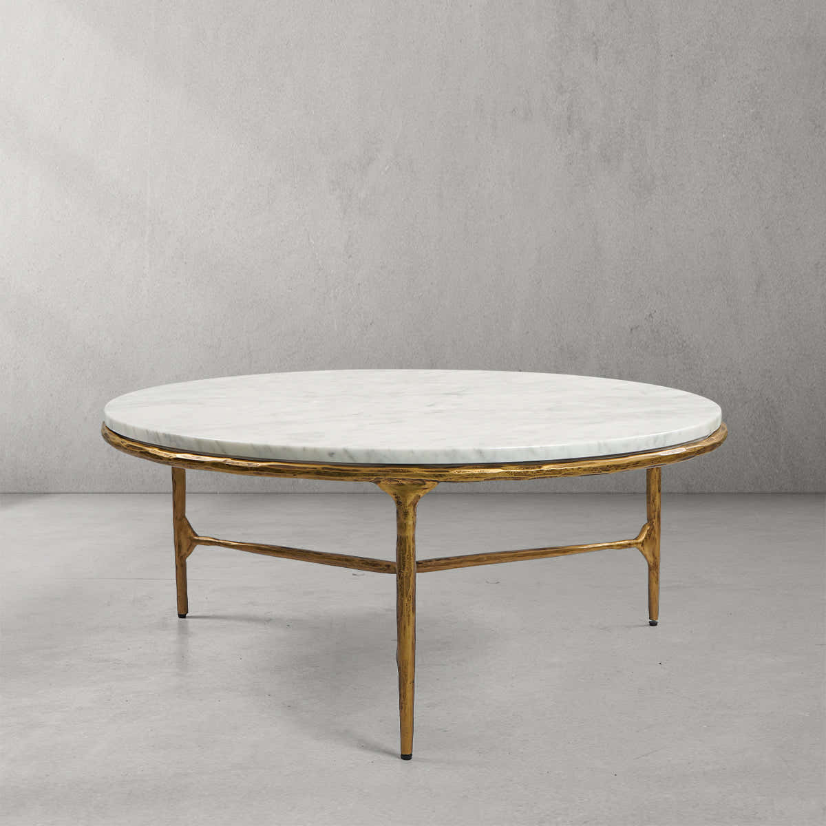 Hand-Forged Metal Marble Round Coffee Table 3 Legs 35"