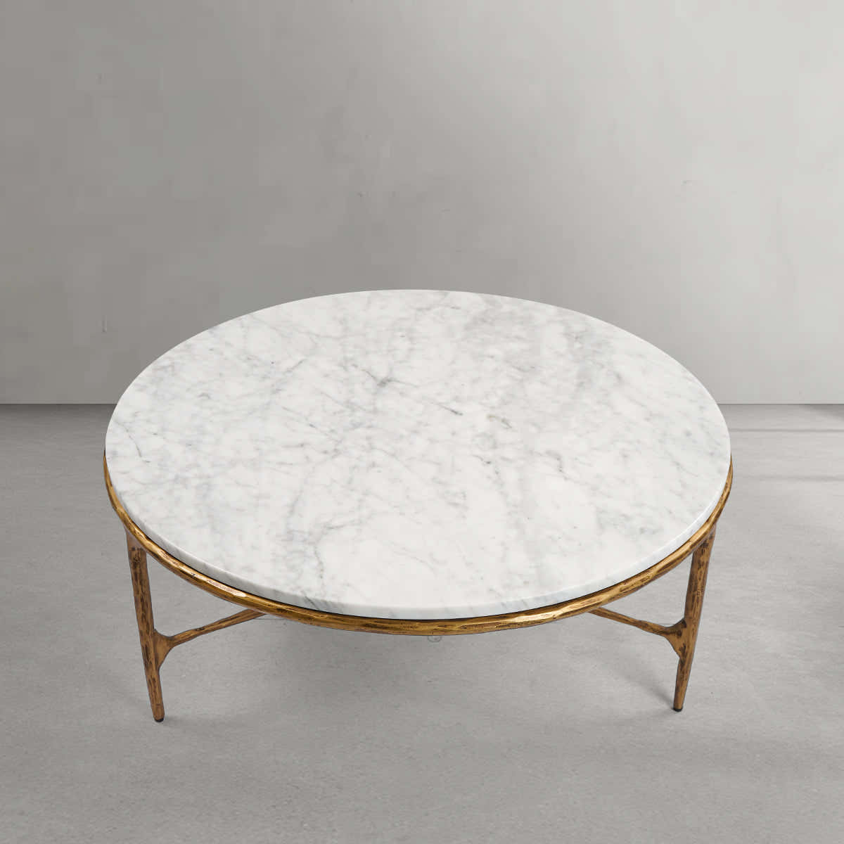 Hand-Forged Metal Marble Round Coffee Table 3 Legs 35"