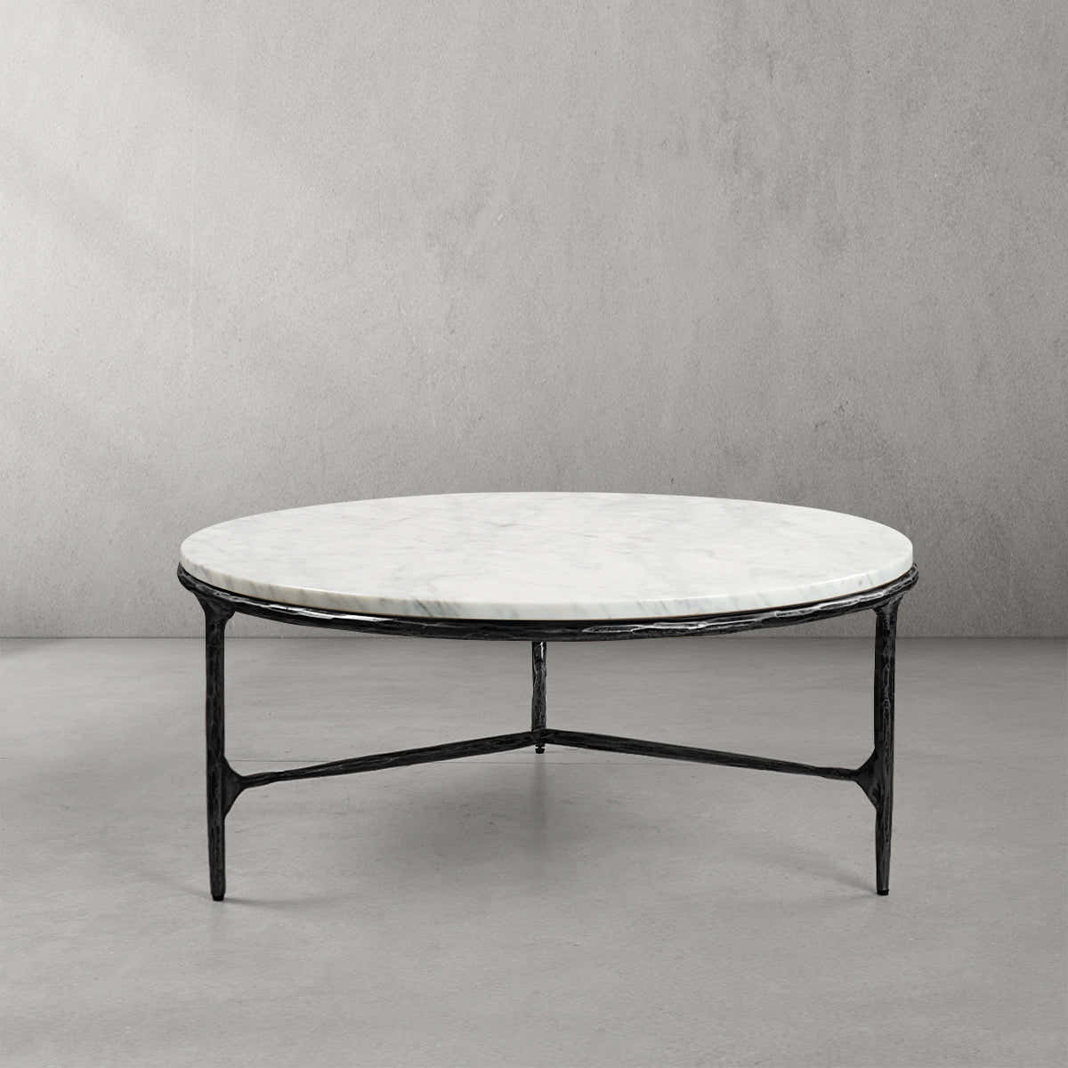 Hand-Forged Metal Marble Round Coffee Table 3 Legs 35"