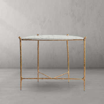 Hand-Forged Metal Horn Semi-Circle Marble Console Table