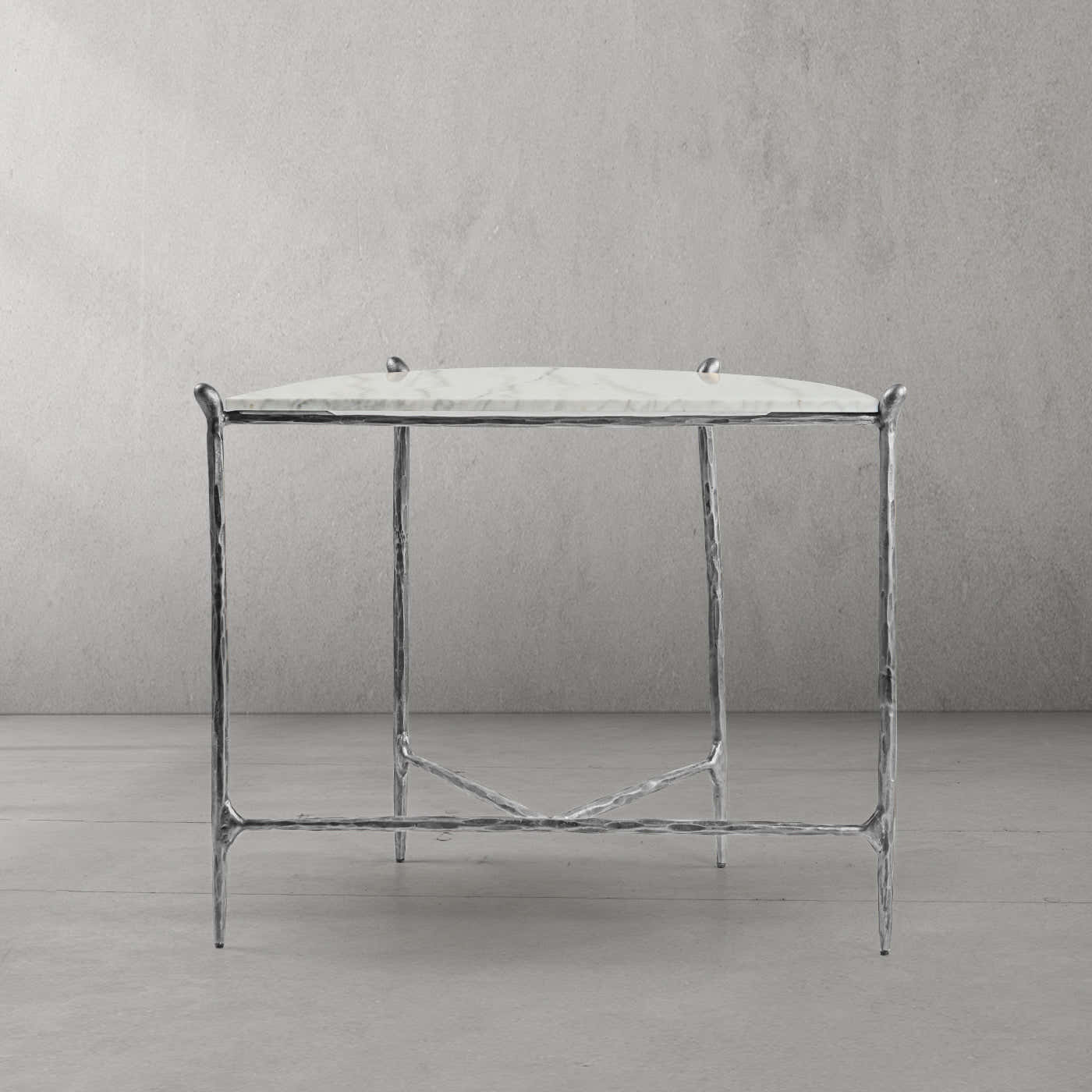 Hand-Forged Metal Horn Semi-Circle Marble Console Table