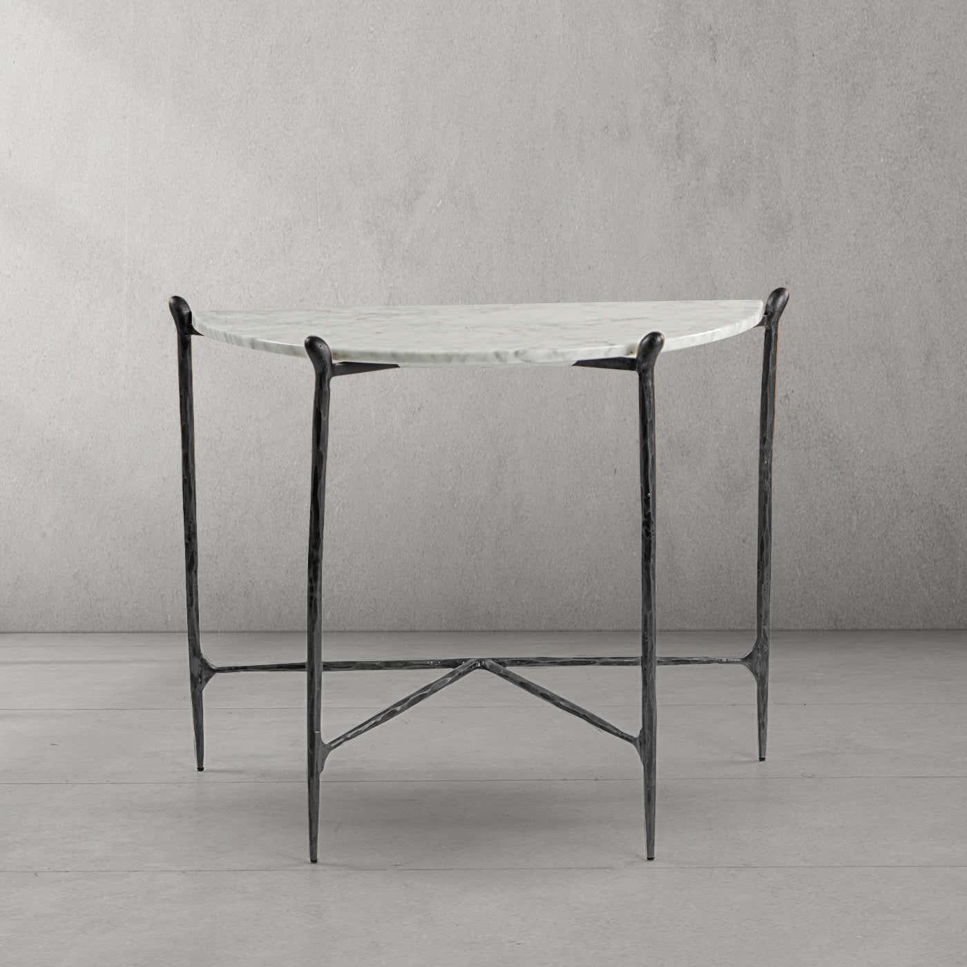Hand-Forged Metal Horn Semi-Circle Marble Console Table