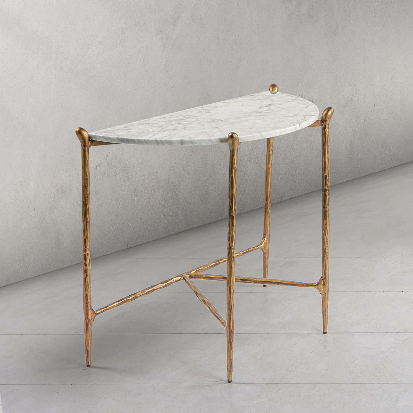 Hand-Forged Metal Horn Semi-Circle Marble Console Table