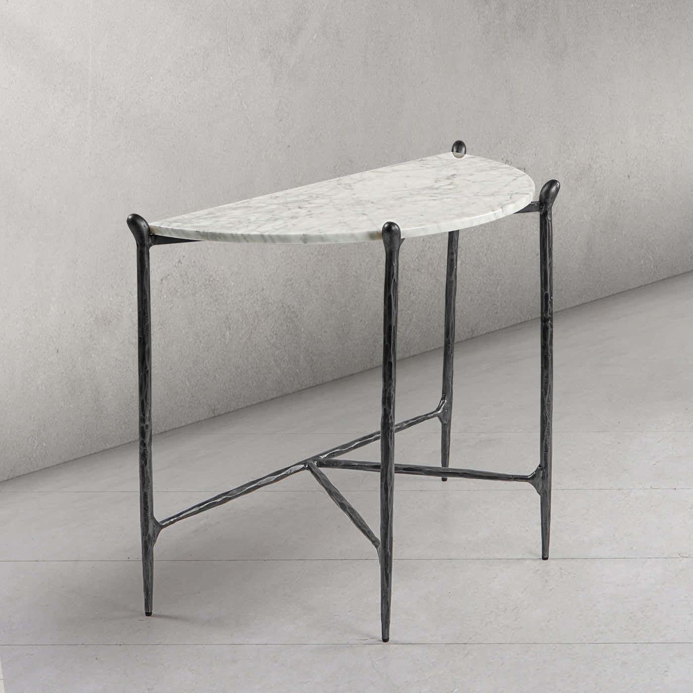 Hand-Forged Metal Horn Semi-Circle Marble Console Table