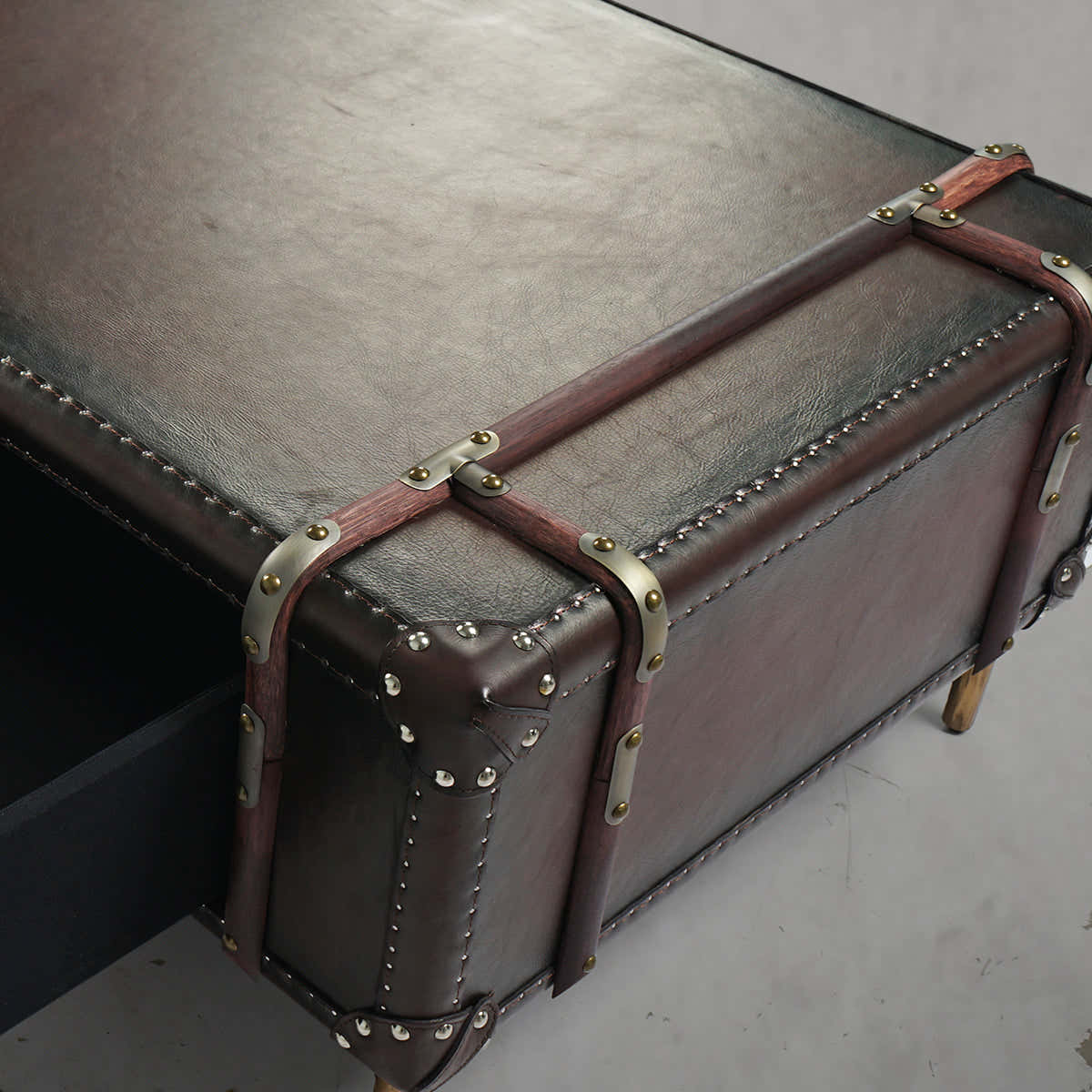 Hand-Forged Metal Vintage Cowhide Rattan Coffee Table