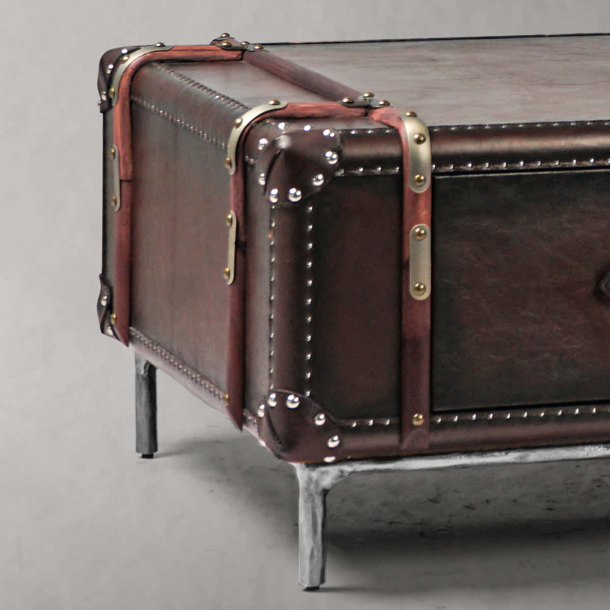 Hand-Forged Metal Vintage Cowhide Rattan Coffee Table