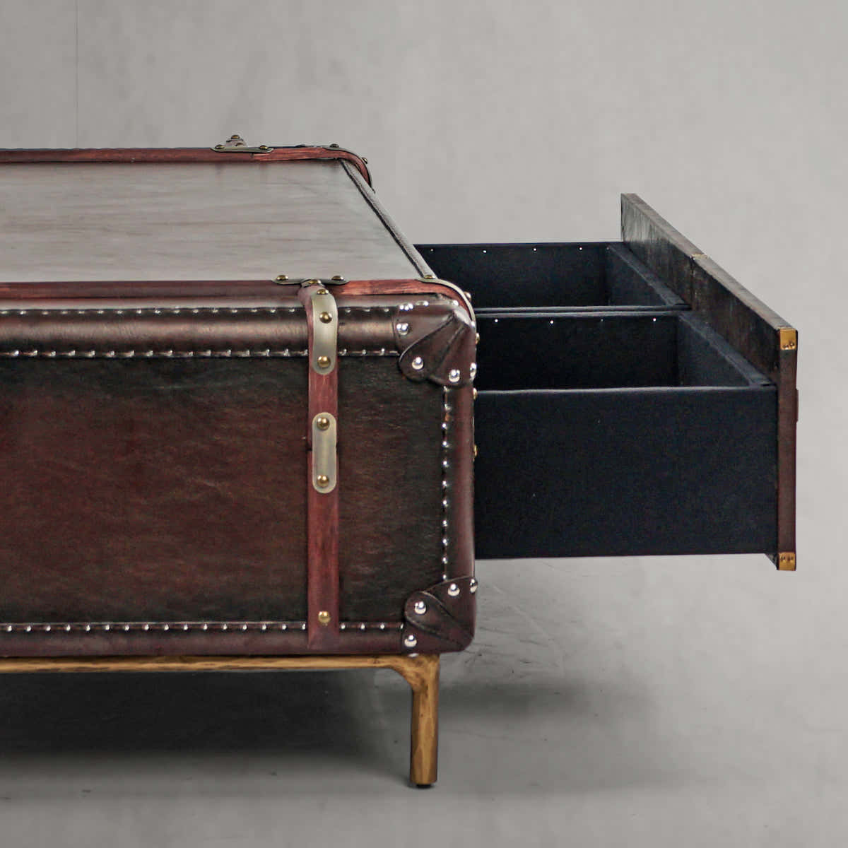 Hand-Forged Metal Vintage Cowhide Rattan Coffee Table