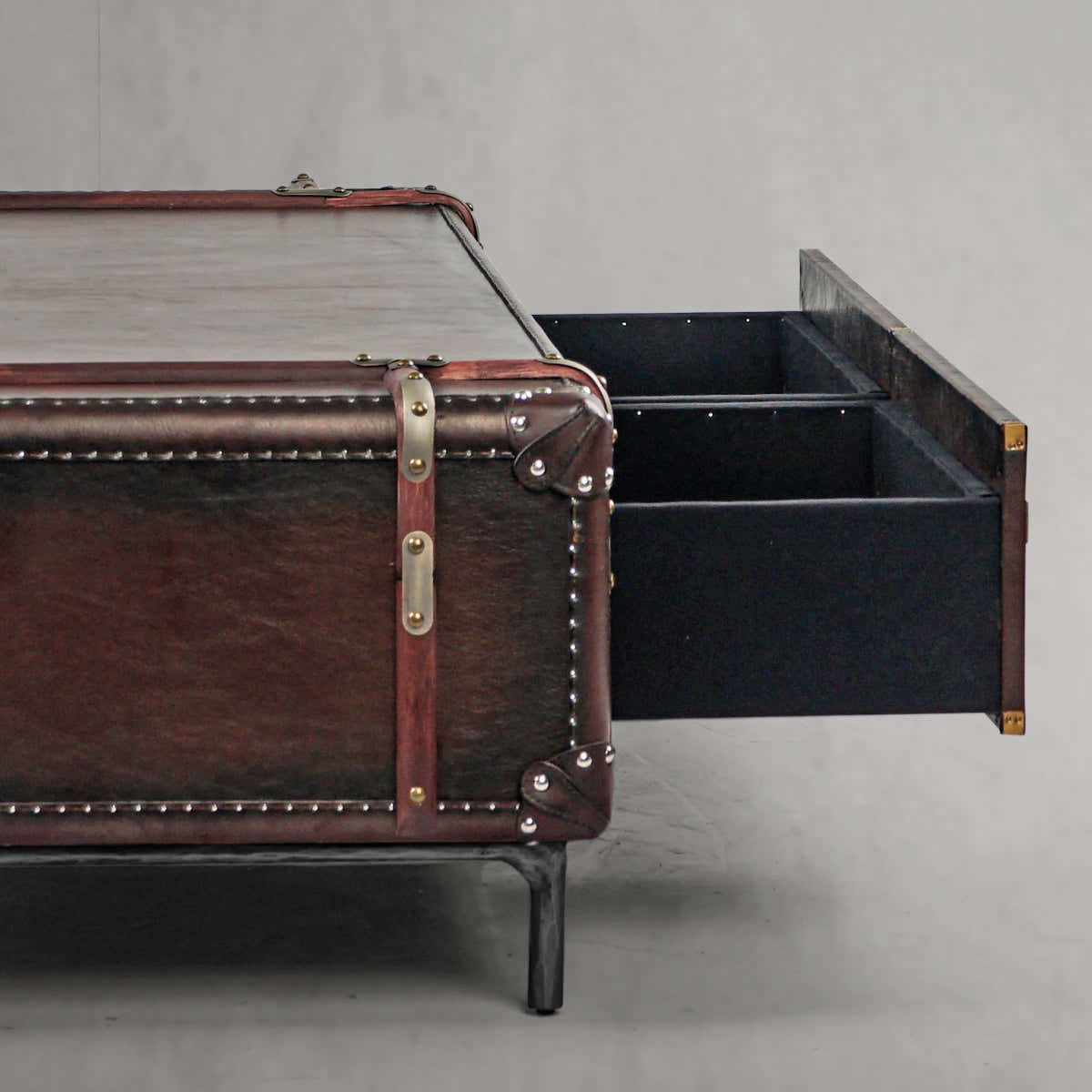 Hand-Forged Metal Vintage Cowhide Rattan Coffee Table